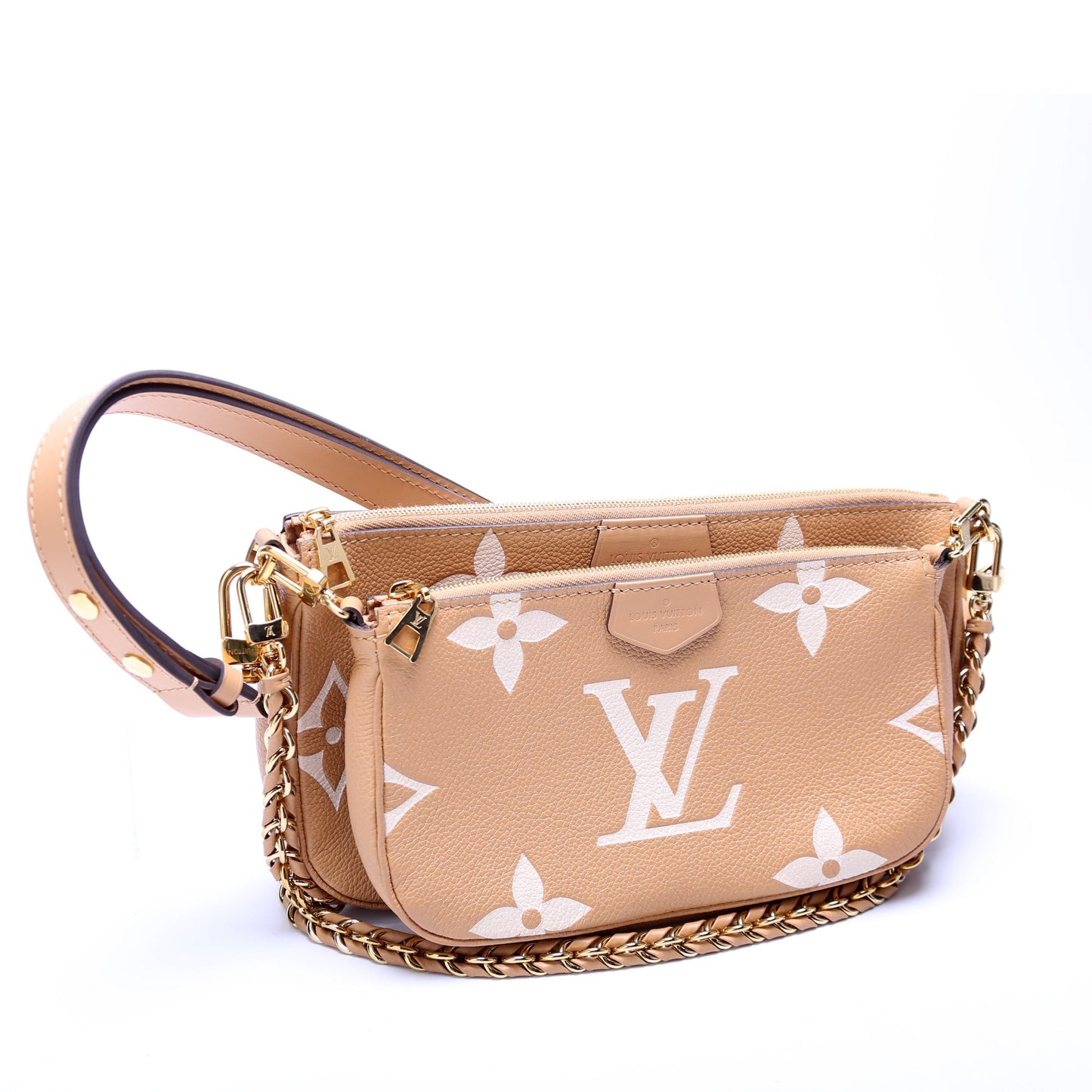 Designer Women's Crossbody Bag | Louis Vuitton Multi Pochette Bicolor Empreinte Tan
