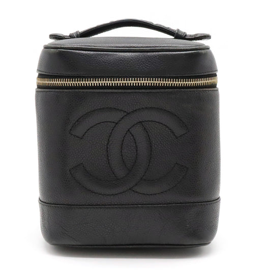 Chanel Chanel Caviar S Cocomark Vanity Bag HandBag Cosmetic Bag Cosmetic Leather Black Gold A01998