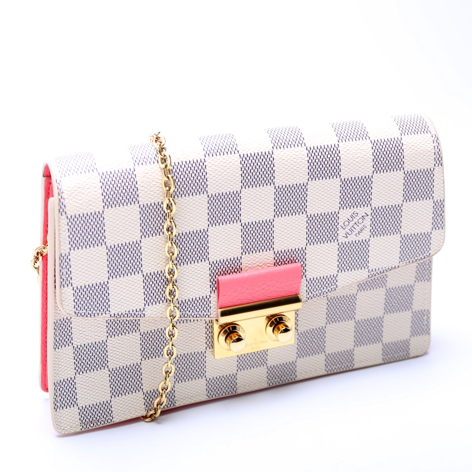 Louis Vuitton Croisette Chain Wallet NM Damier Azur Salmon
