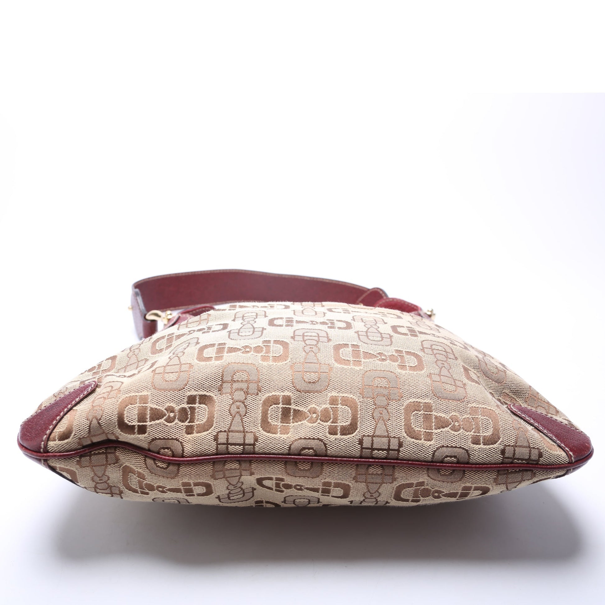 Gucci 145826 Horsebit Canvas Creole Hobo Burgundy/Tan Bag