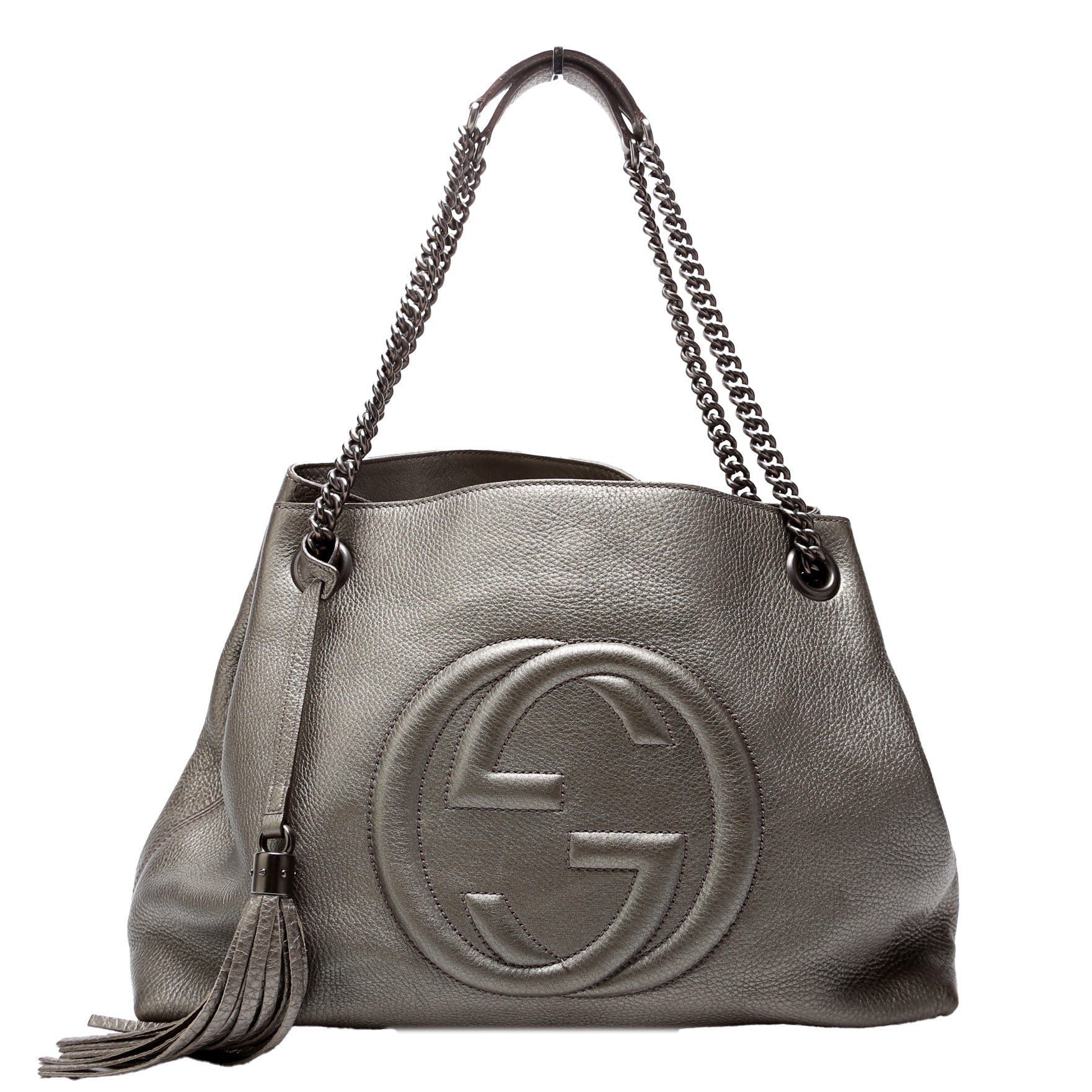 Gucci 308982 Soho Leather Shoulder Medium Grey Bag
