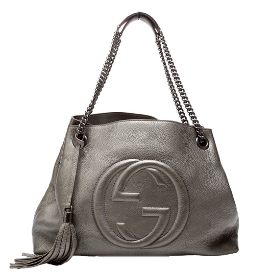 Gucci 308982 Soho Leather Shoulder Medium Grey Bag