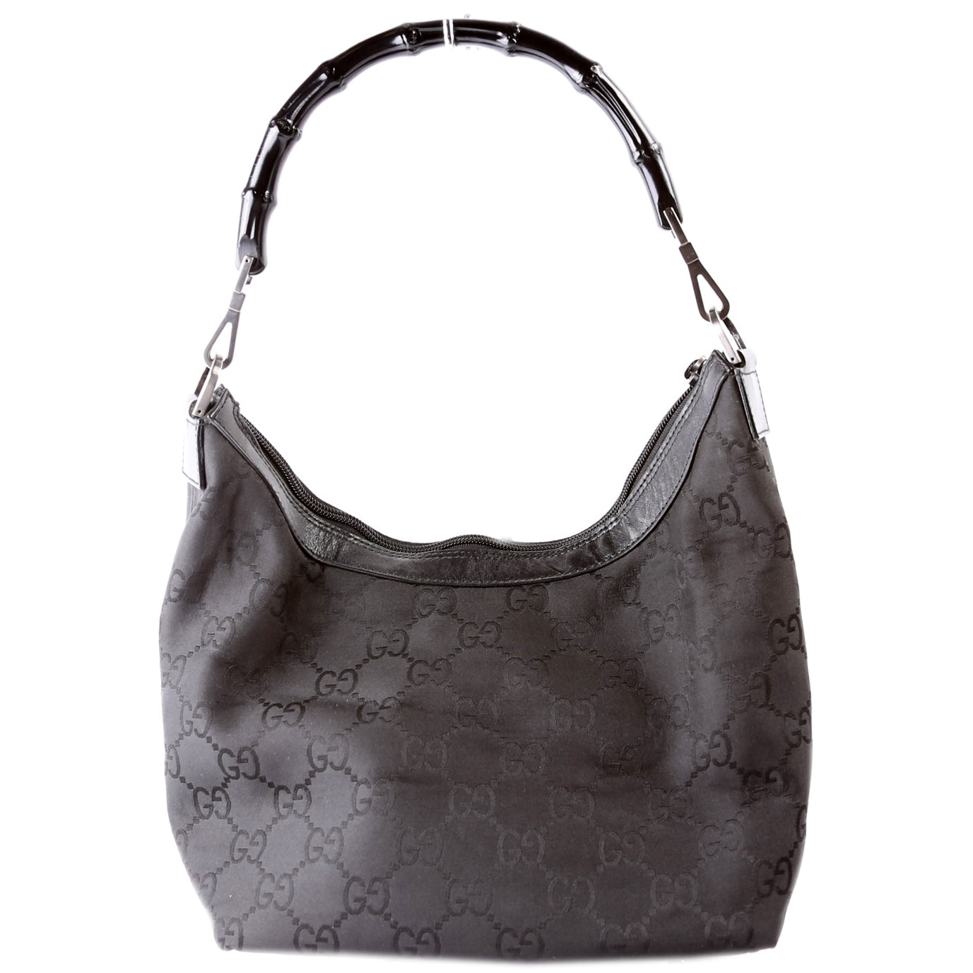 Gucci 000-0531 GG Nylon Bamboo Hobo Black Bag