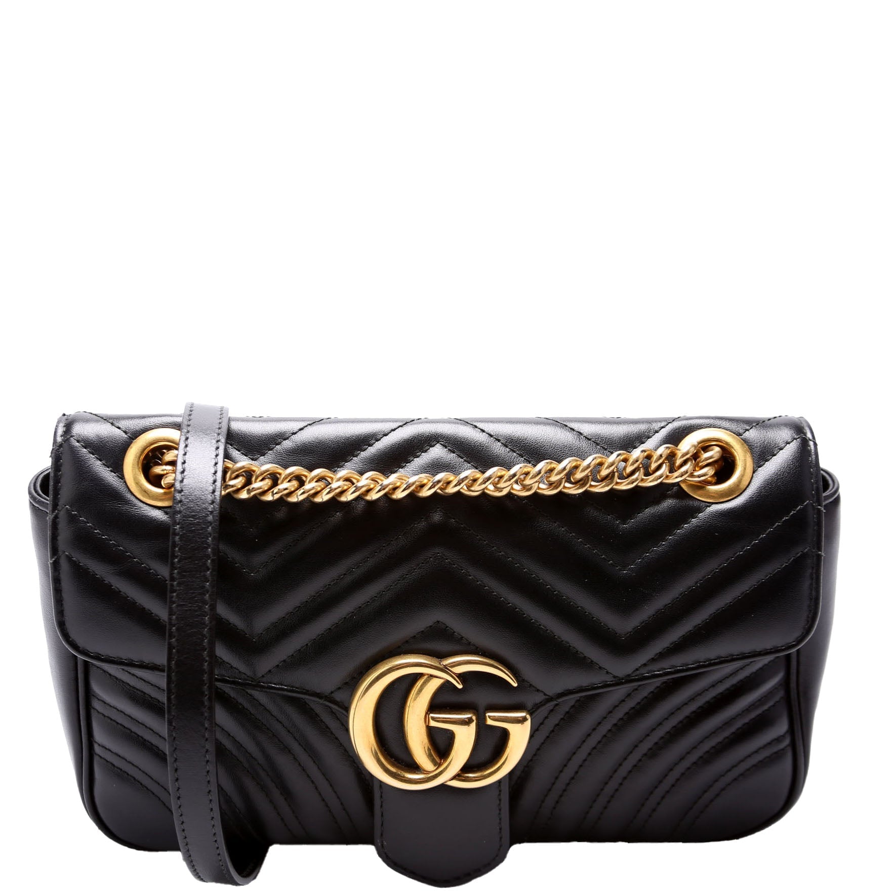 Gucci 443497 Marmont Leather Shoulder Small Flap Black Bag