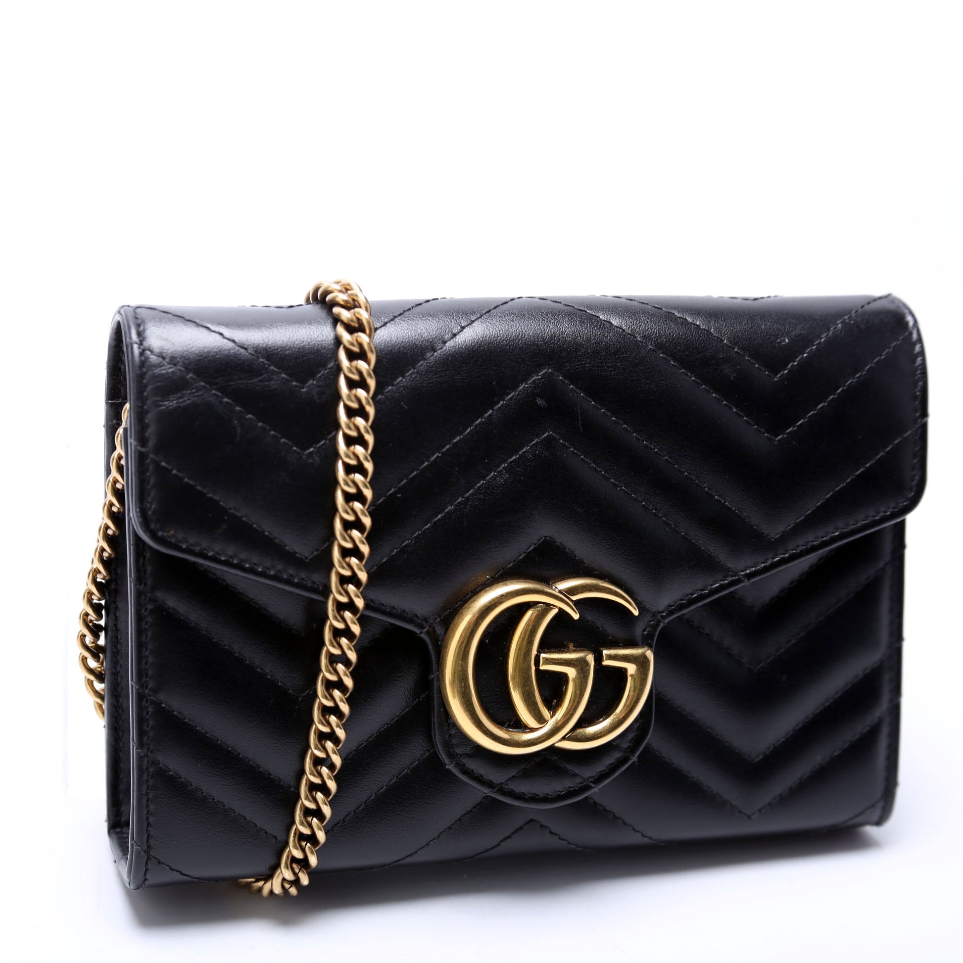 Gucci 474575 Marmont Chain Wallet Black Bag