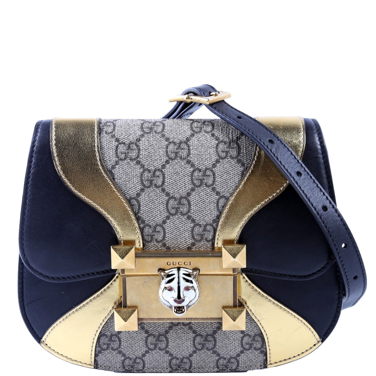 Gucci 500781 GG Supreme Calfskin Osiride Shoulder Black/Gold Bag