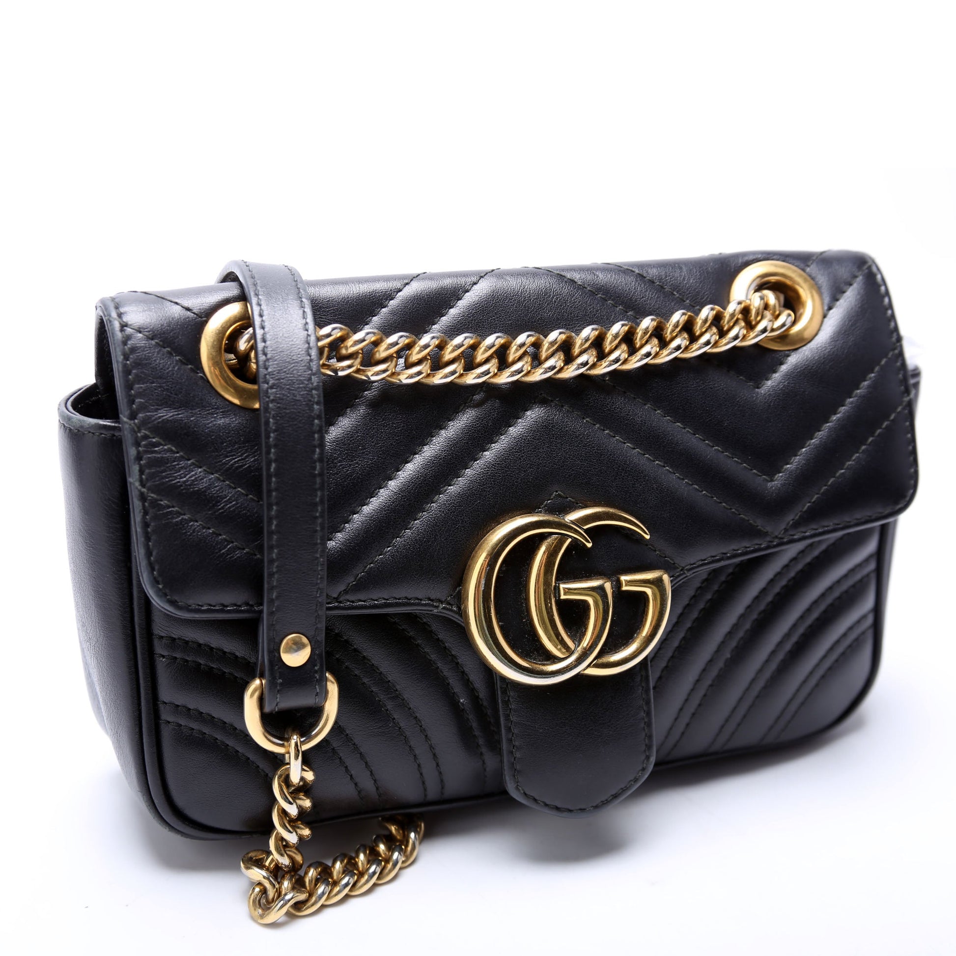 Gucci 446744 Marmont Leather Shoulder Mini Flap Black Bag