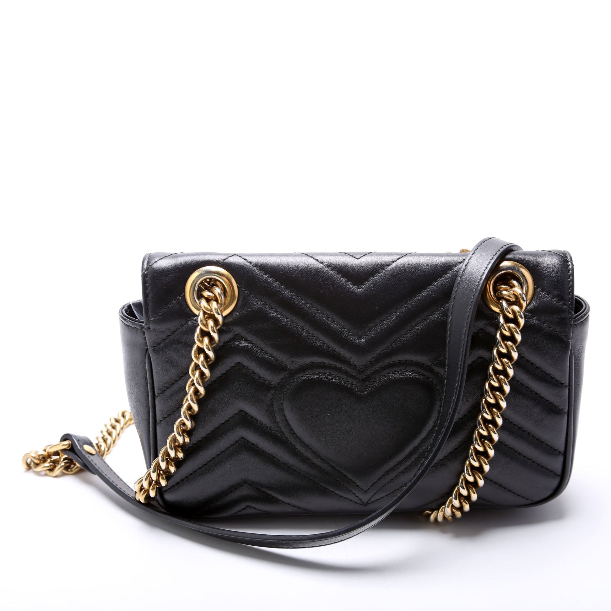 Gucci 446744 Marmont Leather Shoulder Mini Flap Black Bag