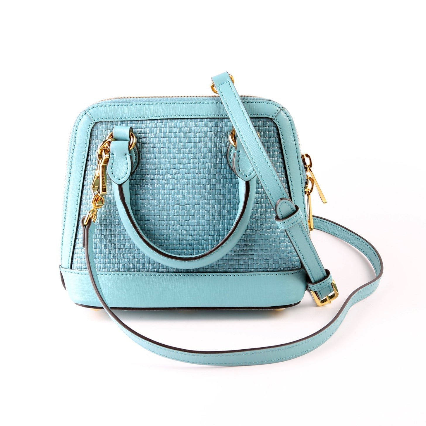 Gucci 640716 Horsebit 1955 Mini Top Handle Raffia Teal Bag