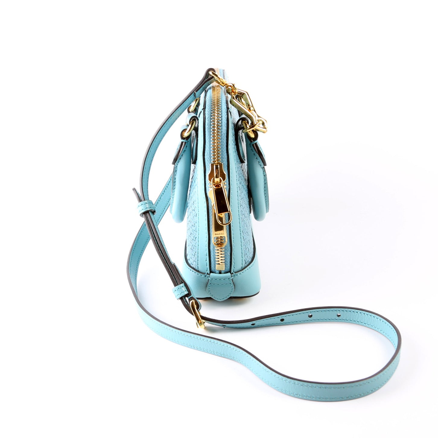 Gucci 640716 Horsebit 1955 Mini Top Handle Raffia Teal Bag