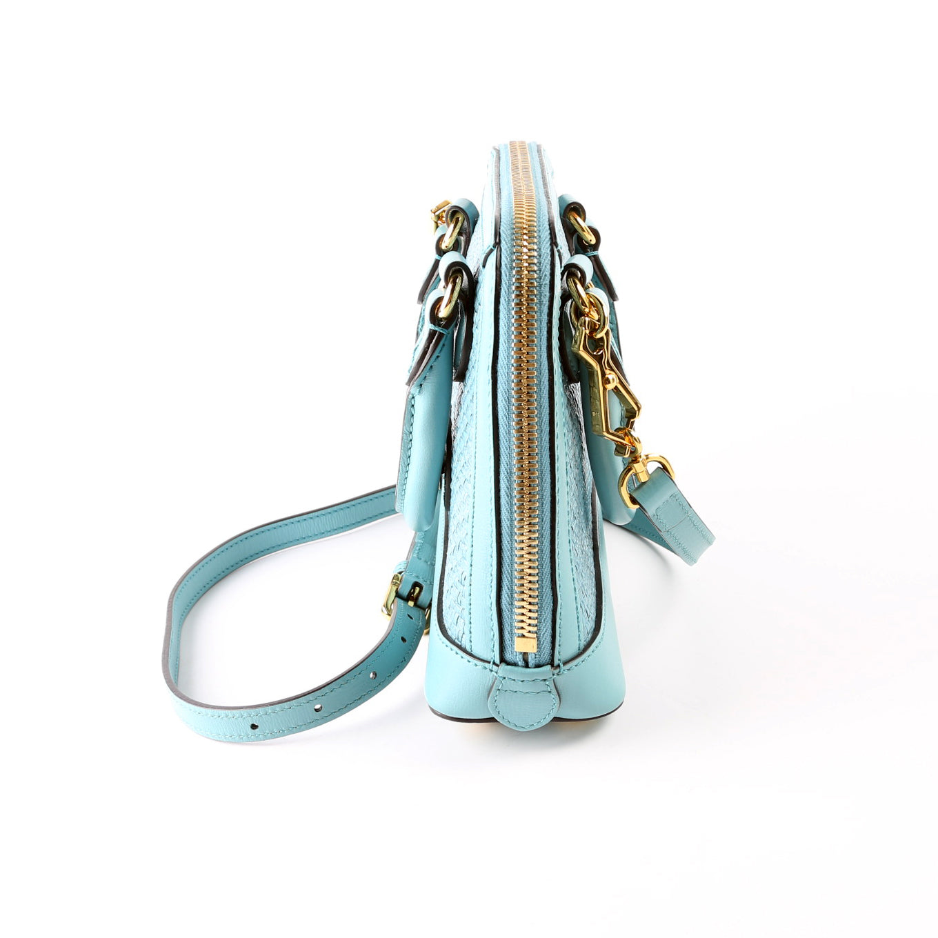 Gucci 640716 Horsebit 1955 Mini Top Handle Raffia Teal Bag