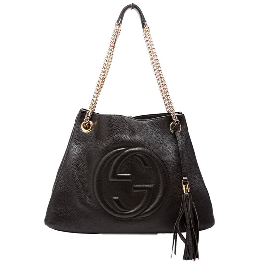 Gucci 308982 Soho Leather Shoulder Medium Black Bag