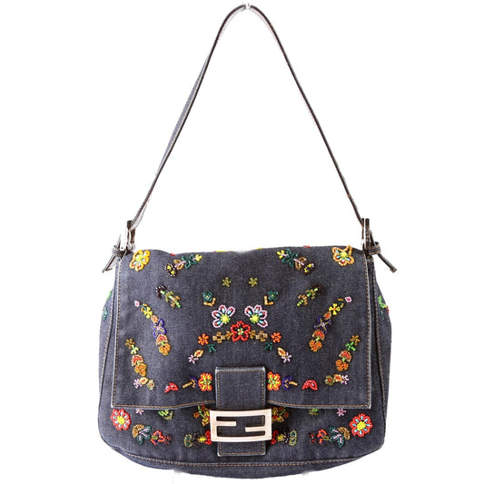 Fendi Beaded Denim Mamauette Navy/Multicolor Bag