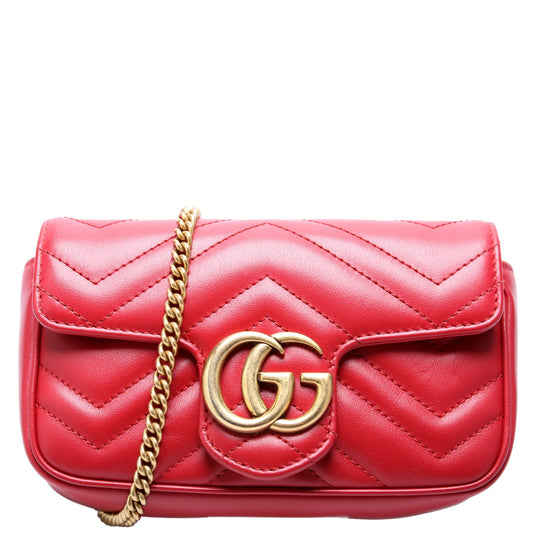 Gucci 476433 Marmont Torchon Leather Super Mini Flap Red Bag