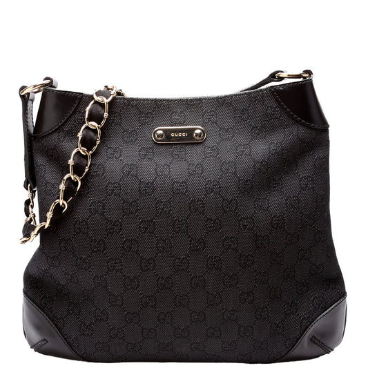 Gucci 196140 GG Canvas Capri Chain Shoulder Black Bag
