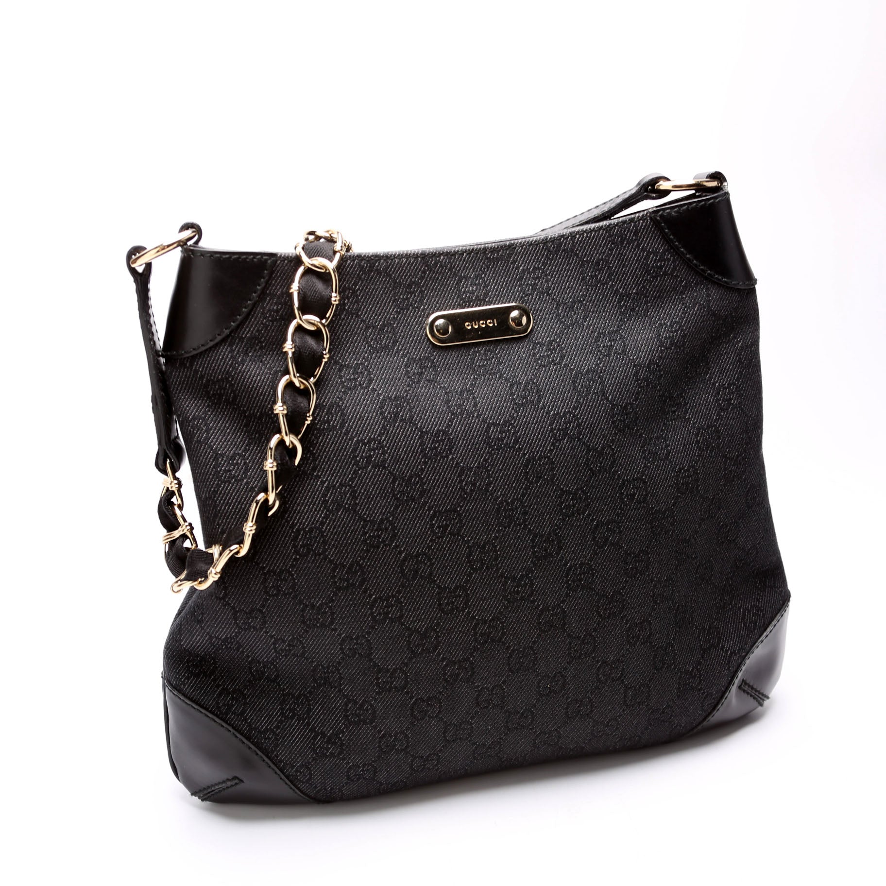 Gucci 196140 GG Canvas Capri Chain Shoulder Black Bag