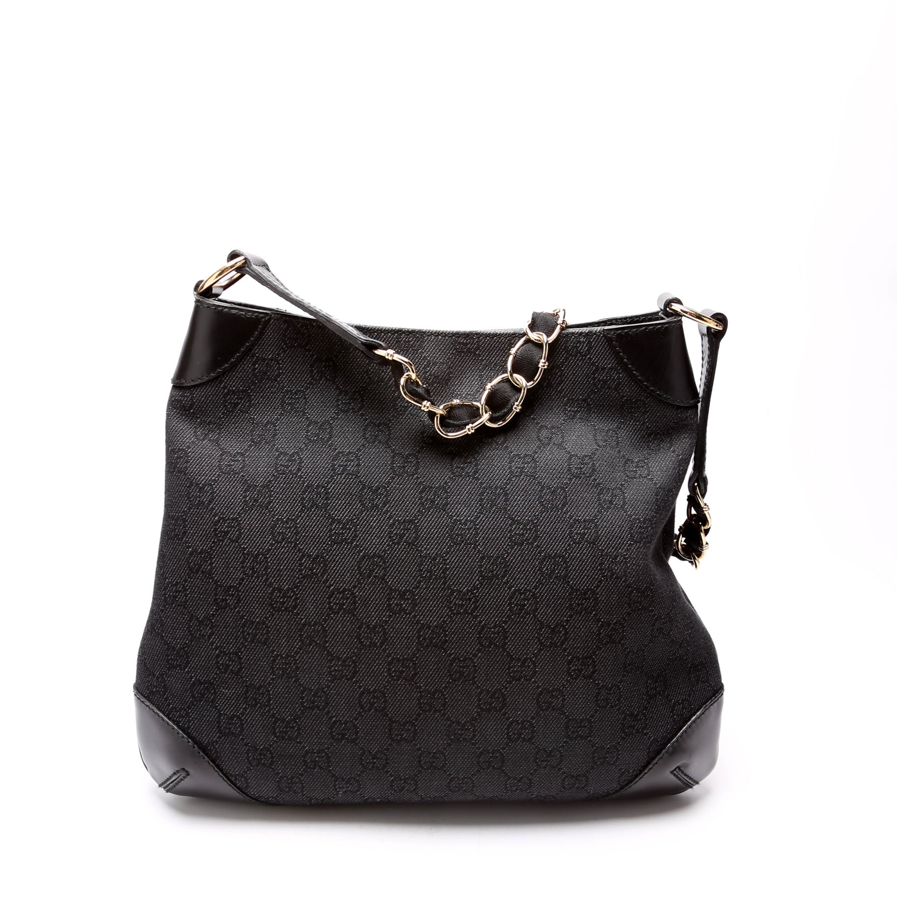 Gucci 196140 GG Canvas Capri Chain Shoulder Black Bag