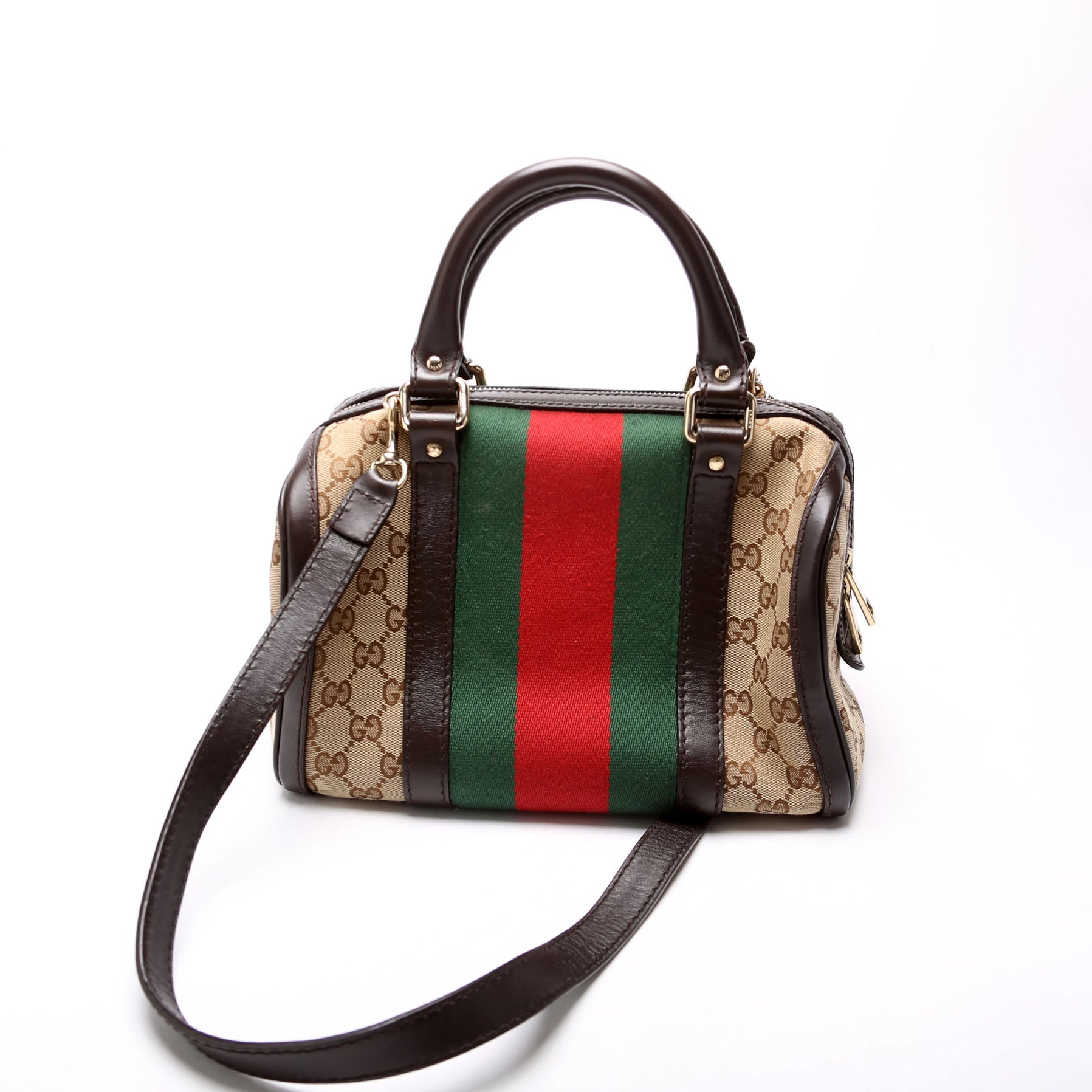 Gucci 269876 GG Canvas Small Boston Brown Bag
