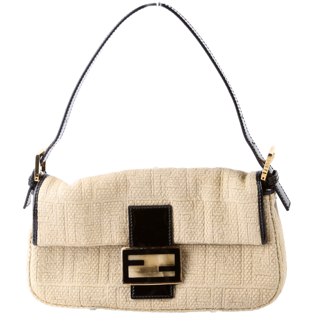 Fendi 8BR600uette FF Woven/Wood Beige/Black Bag