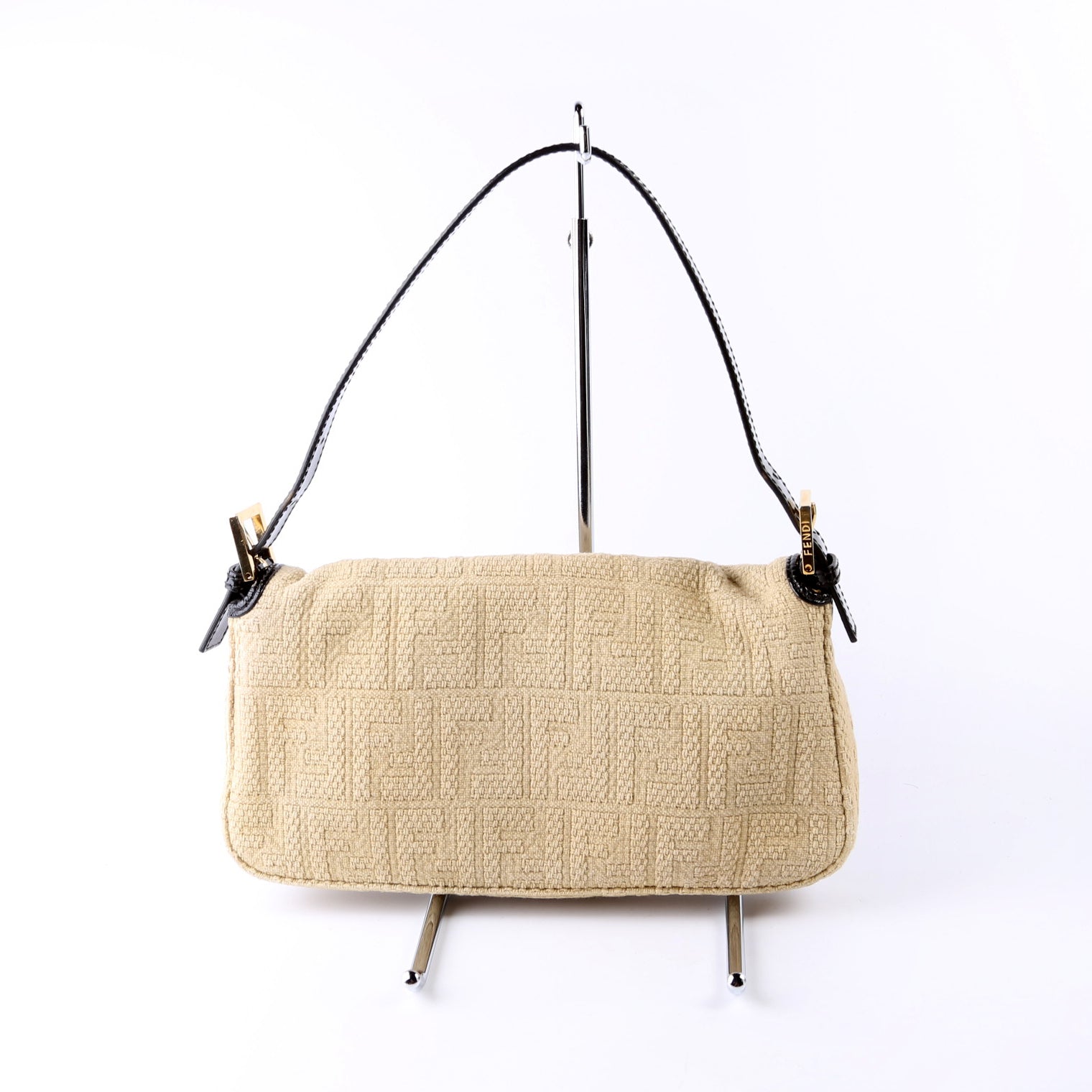 Fendi 8BR600uette FF Woven/Wood Beige/Black Bag