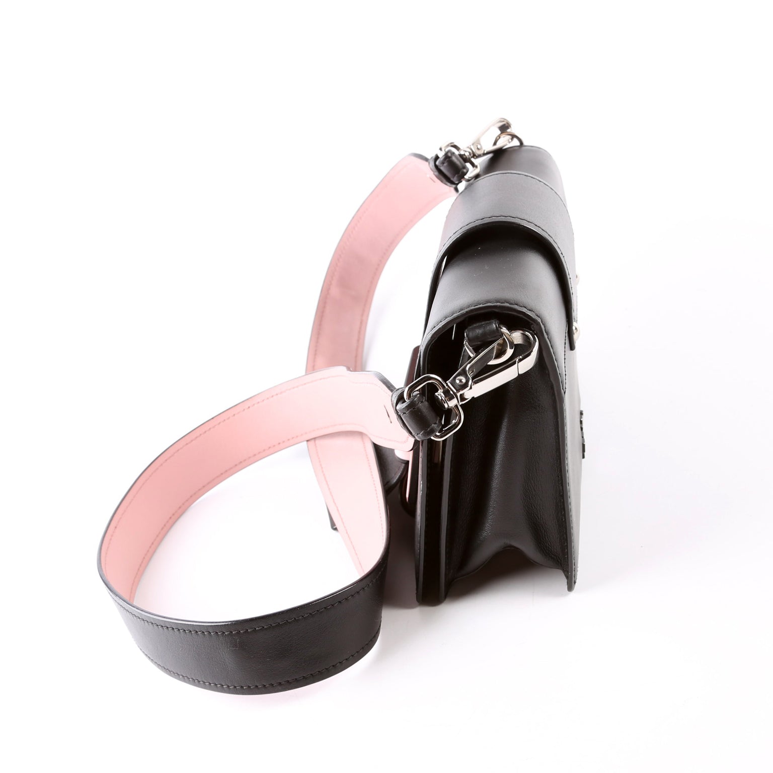 Prada City Calf Plex Ribbon Shoulder Black/Pink Bag