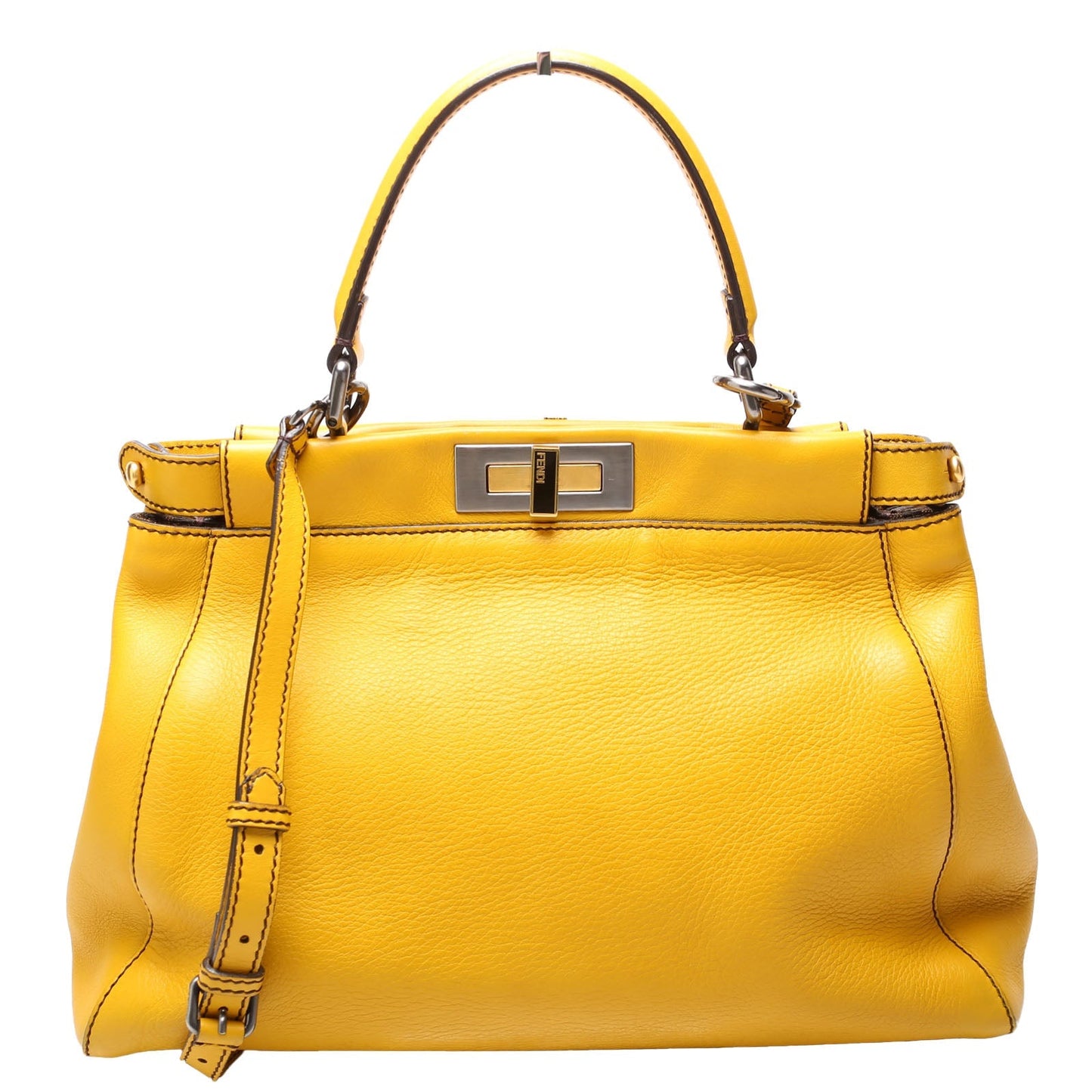 Fendi 8BN210 Peekaboo Large Goatskin Yellow Bag