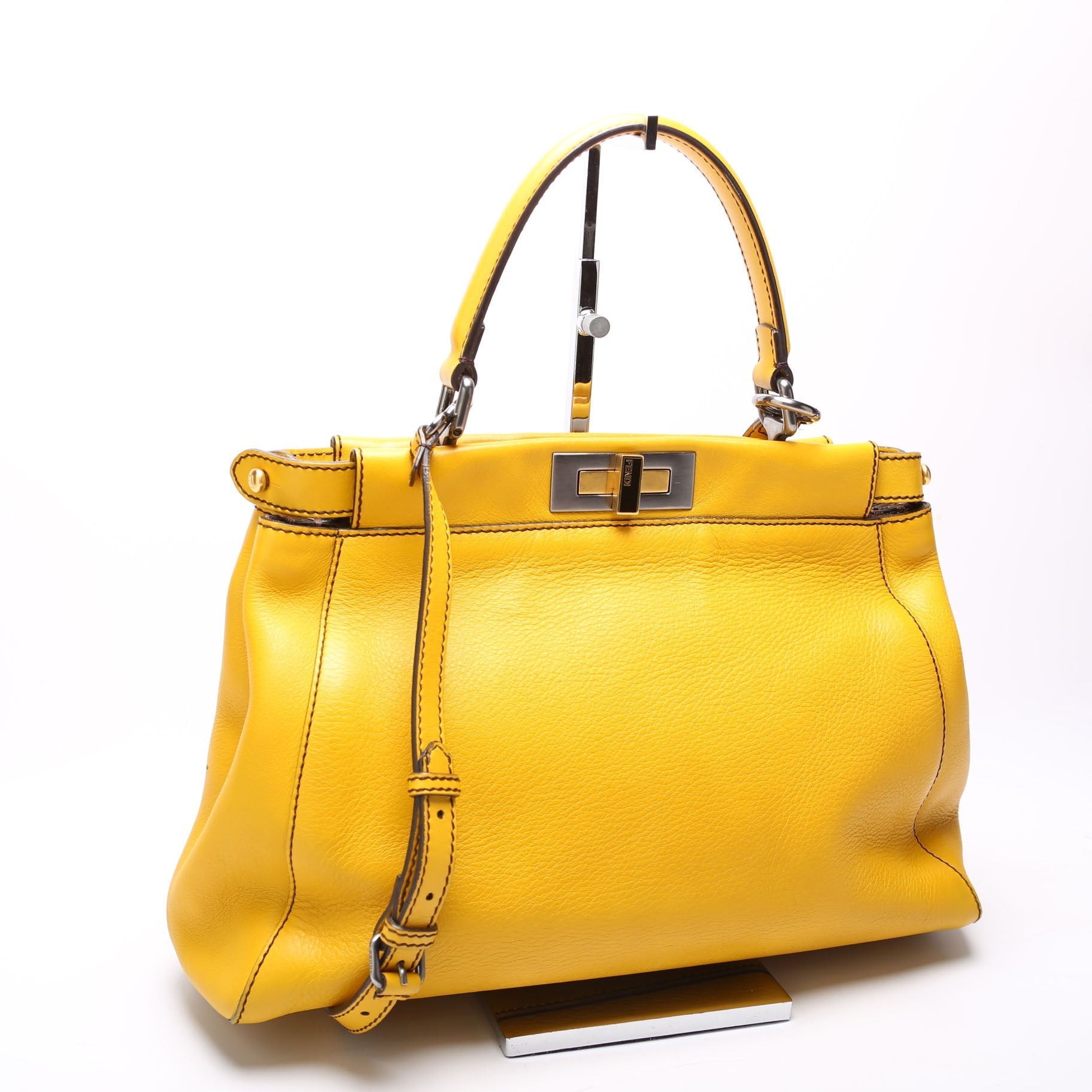 Fendi 8BN210 Peekaboo Large Goatskin Yellow Bag