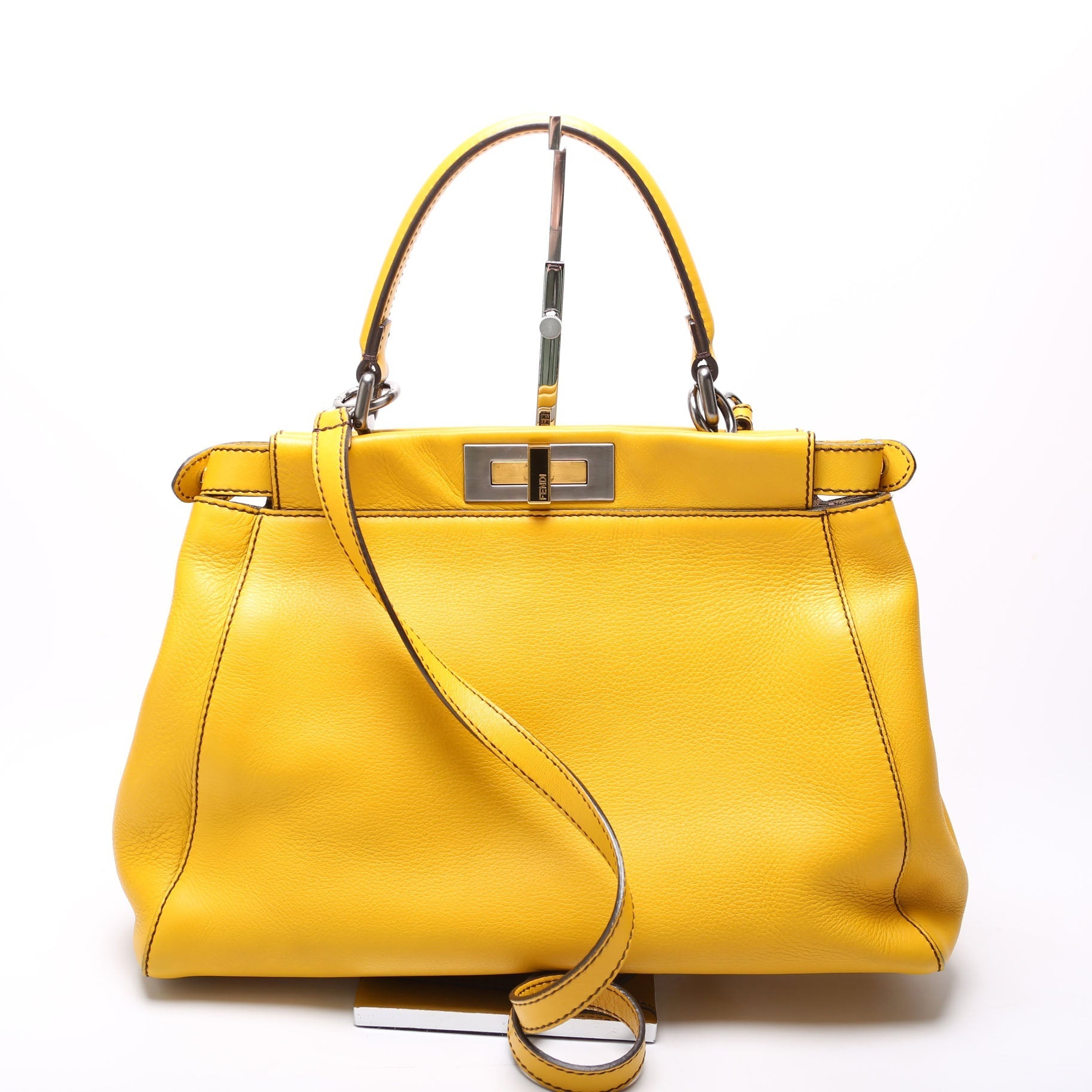 Fendi 8BN210 Peekaboo Large Goatskin Yellow Bag
