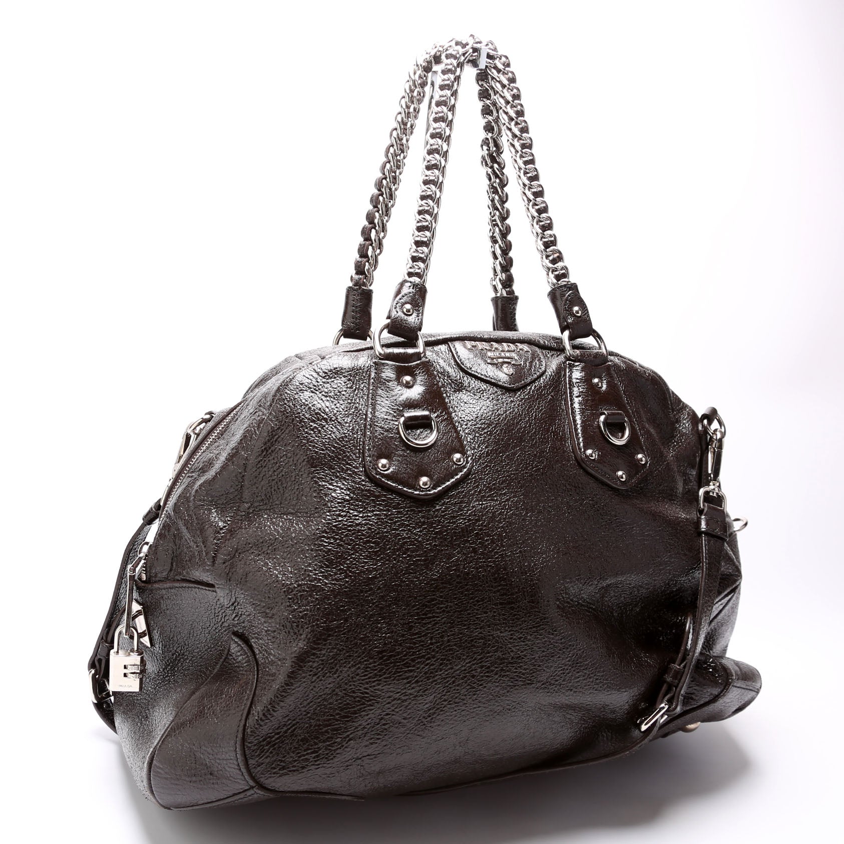 Prada Cervo Lux Chain Shoulder Brown Bag