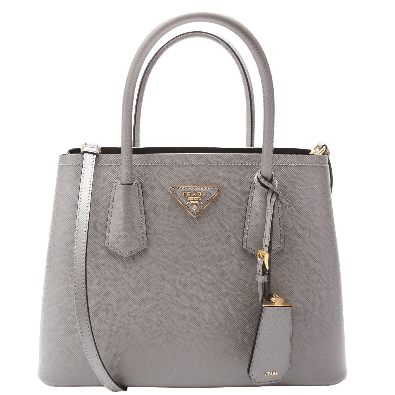 Prada Saffiano Cuir Double Medium Grey Bag