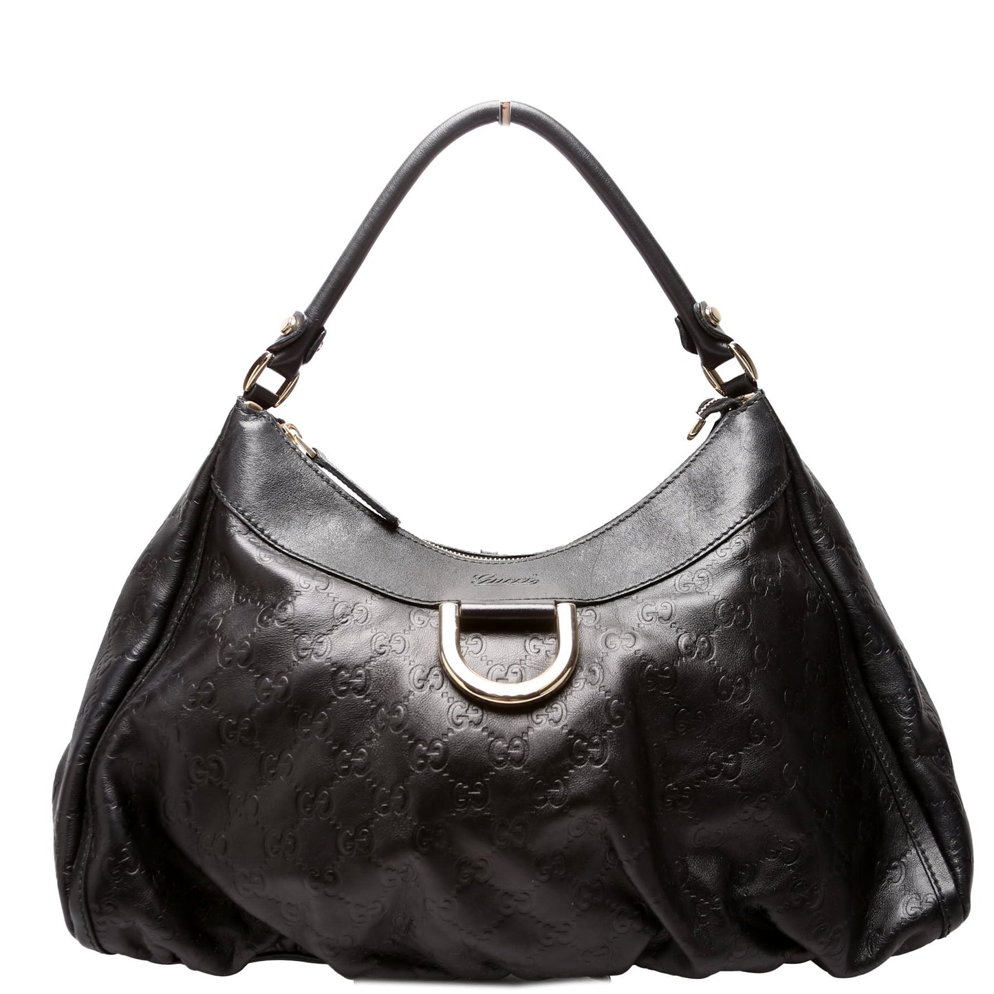 Gucci 189833 Leather D Ring Hobo Black Bag