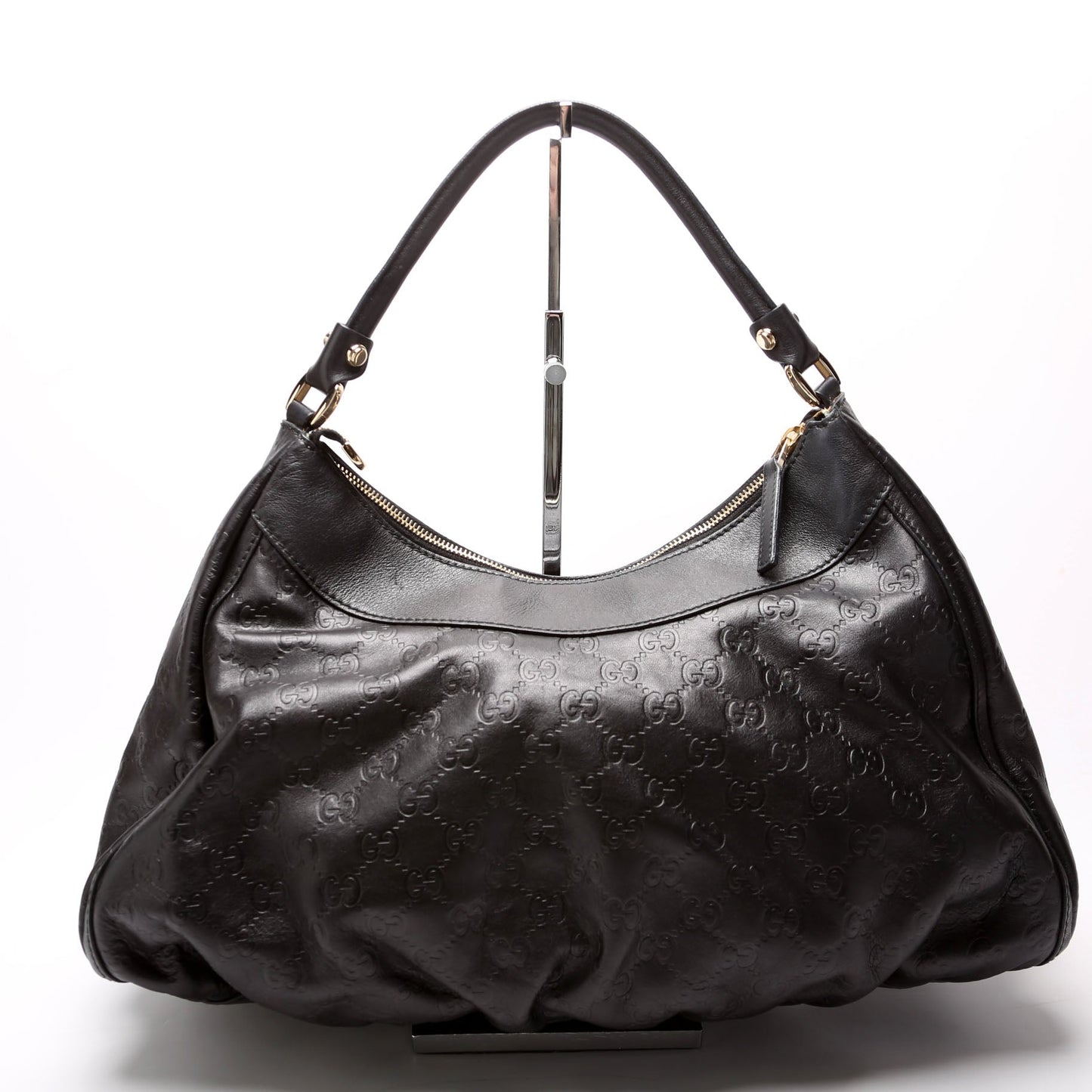 Gucci 189833 Leather D Ring Hobo Black Bag