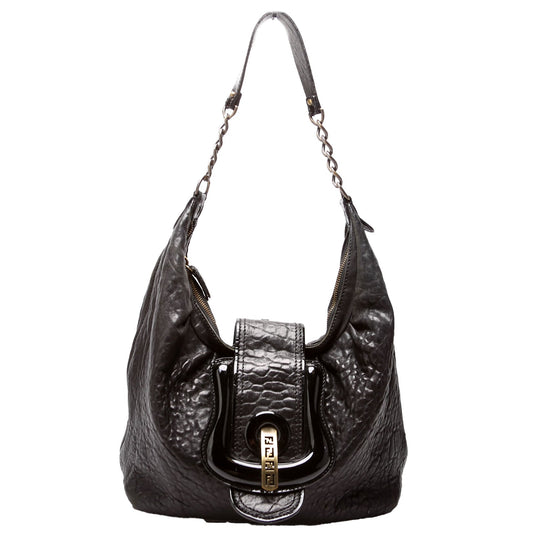 Fendi Nappa Leather B Buckle Hobo Black Bag