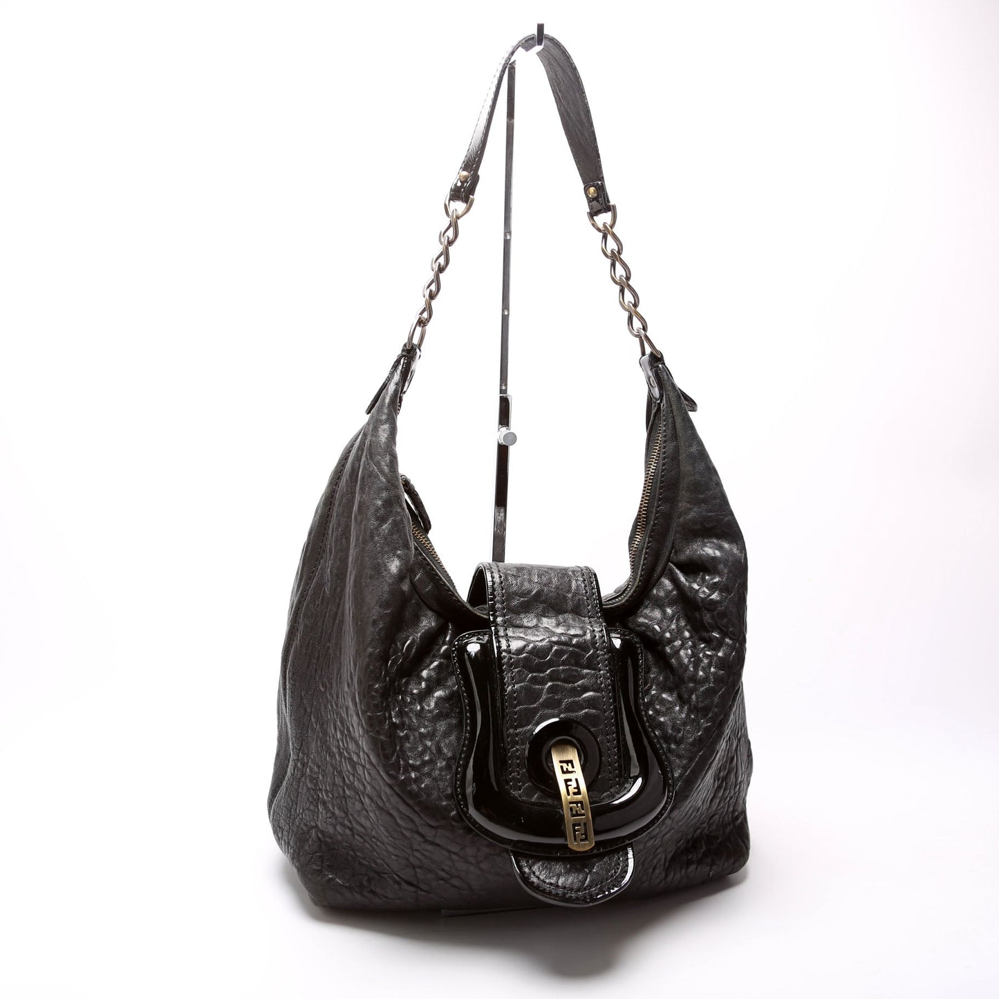 Fendi Nappa Leather B Buckle Hobo Black Bag