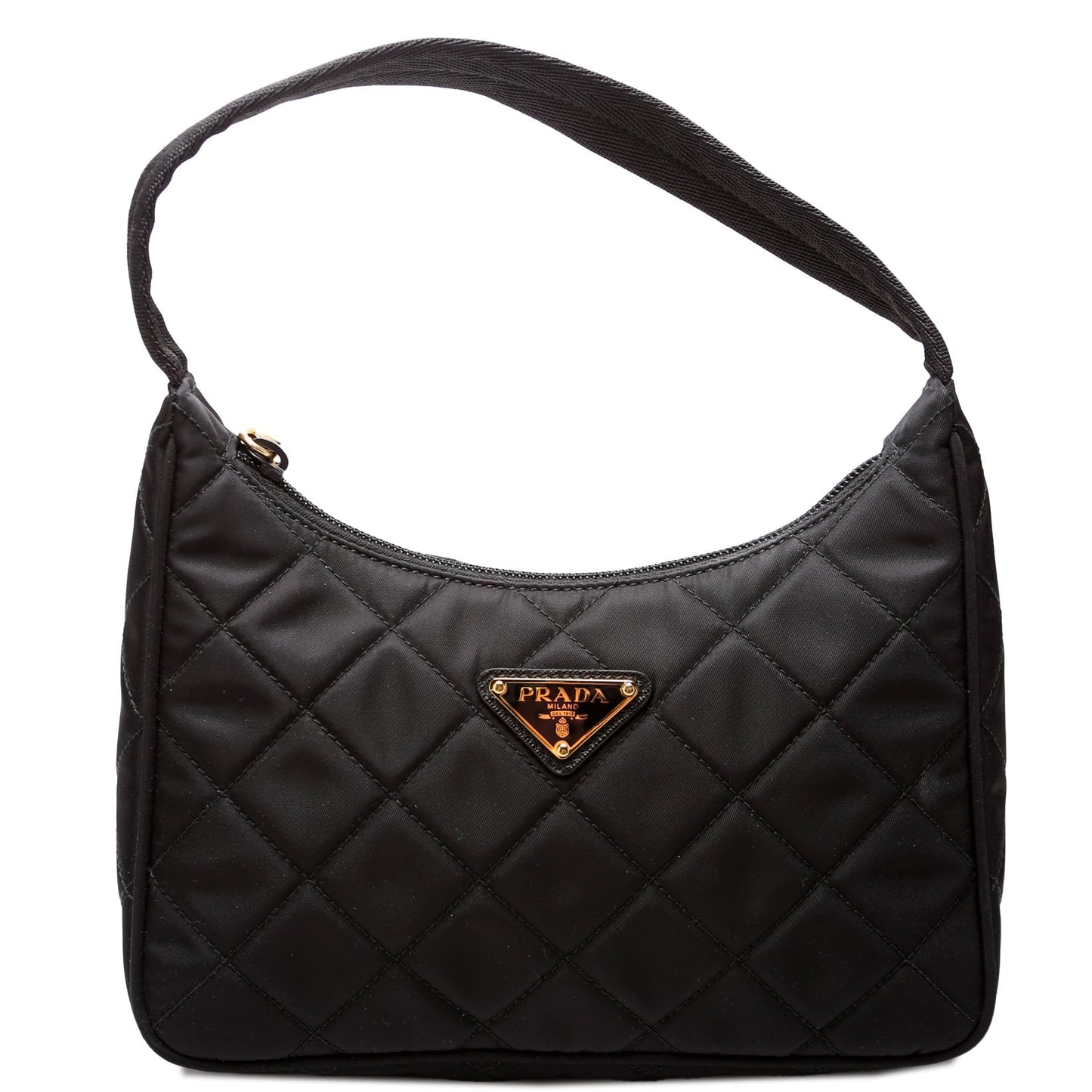 Prada 1NE051 Quilted Nylon Shoulder Black Bag