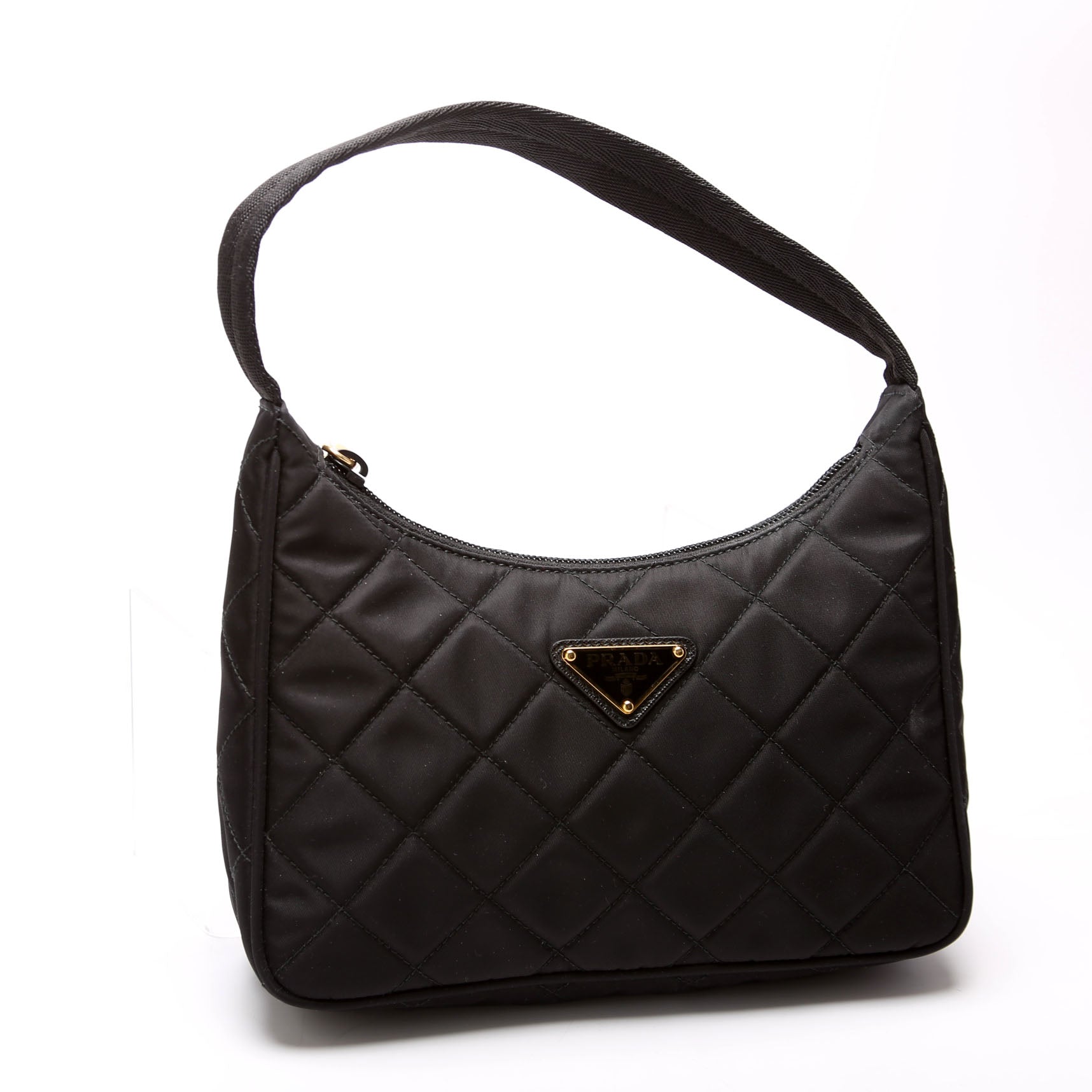 Prada 1NE051 Quilted Nylon Shoulder Black Bag