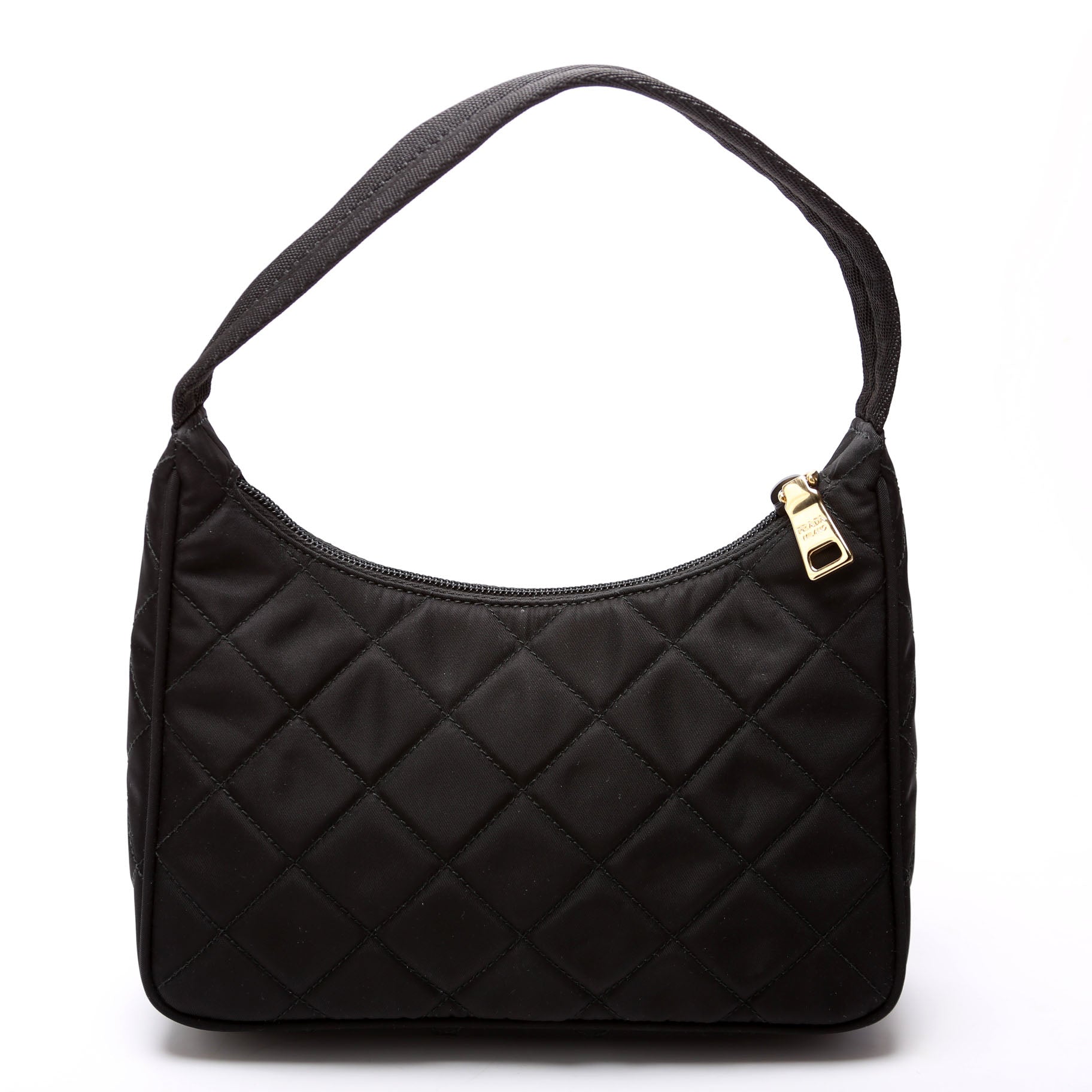 Prada 1NE051 Quilted Nylon Shoulder Black Bag