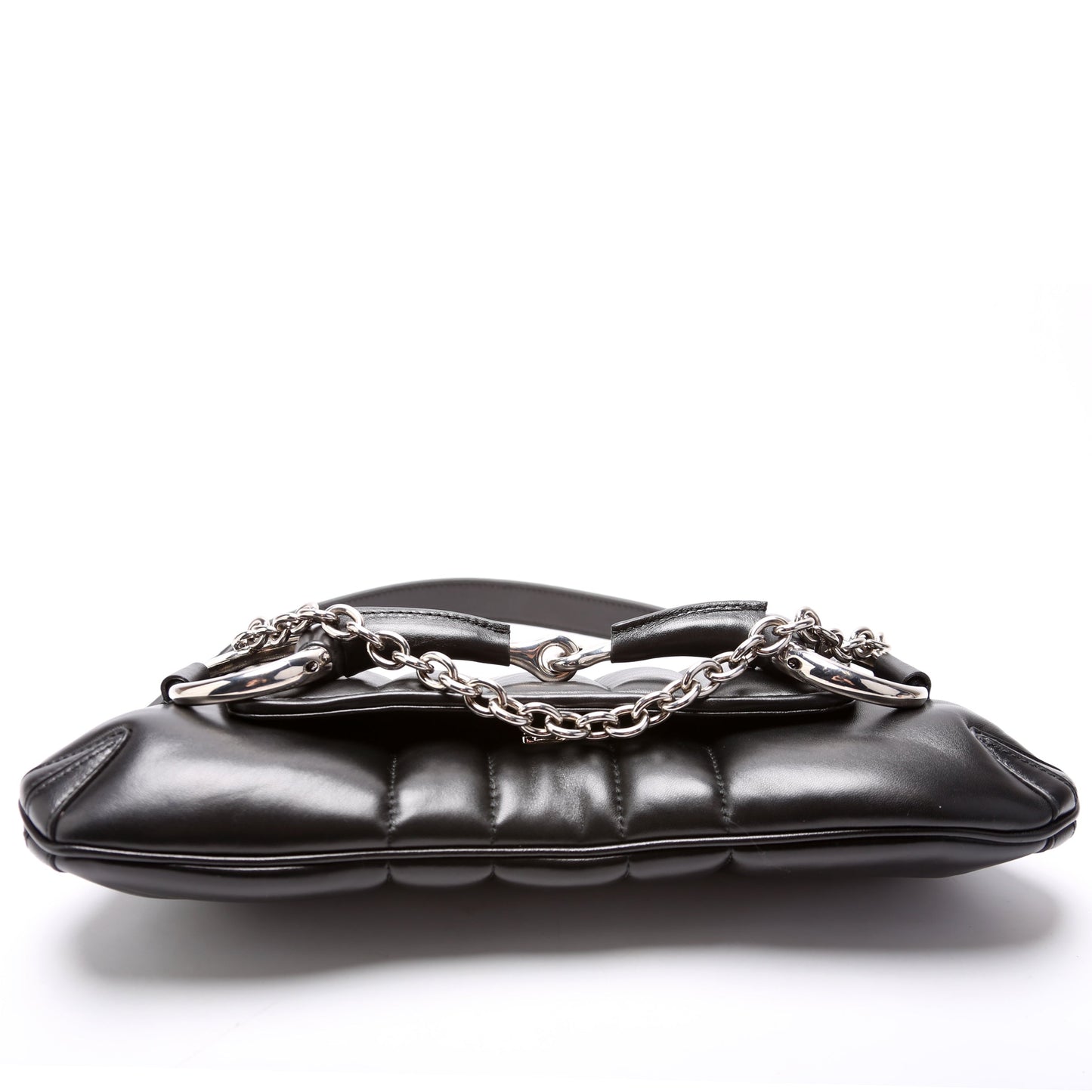 Gucci 764255 Vertical Quilted Maxi Horsebit Chain Medium Shoulder Black Bag