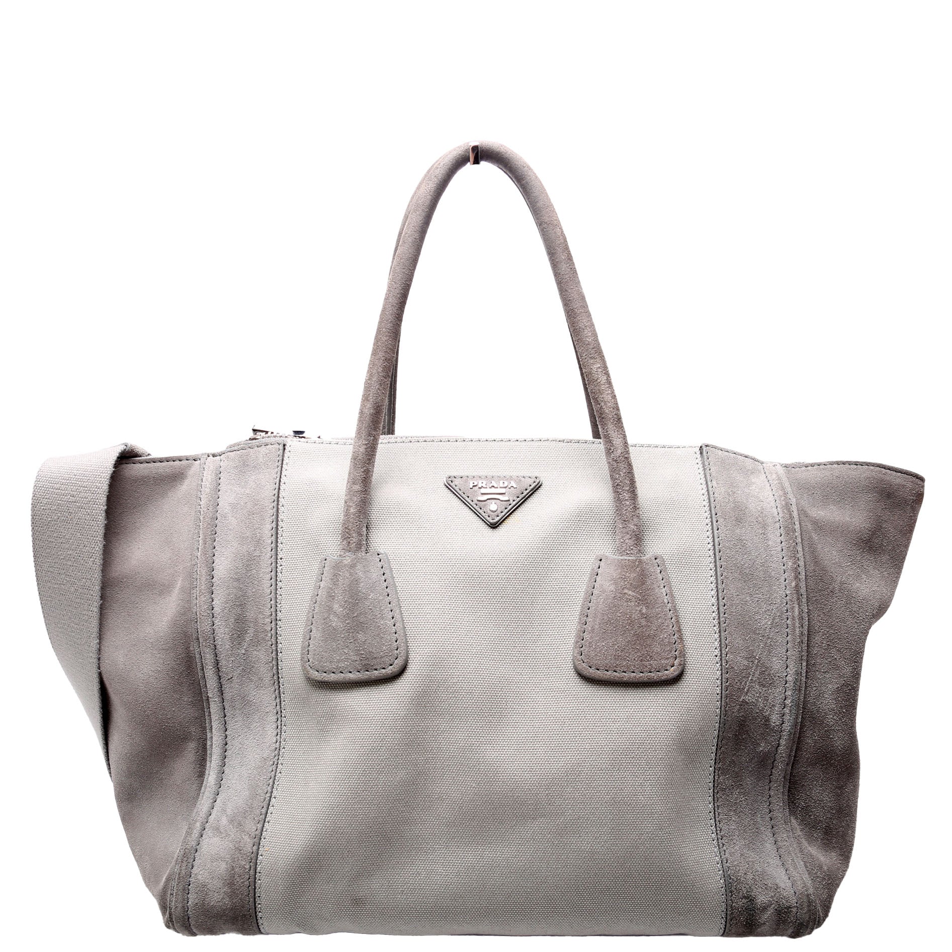 Prada Scamosciato Twin Pocket Tote Suede Grey Bag
