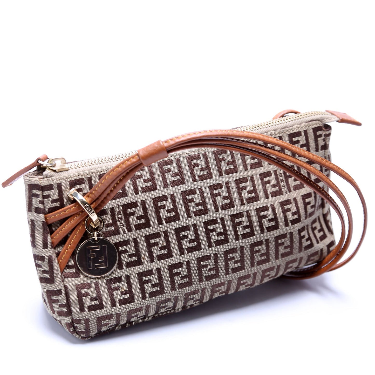 Fendi 8BR513 Zucchino Triple Strap Mini Pochette Brown Bag