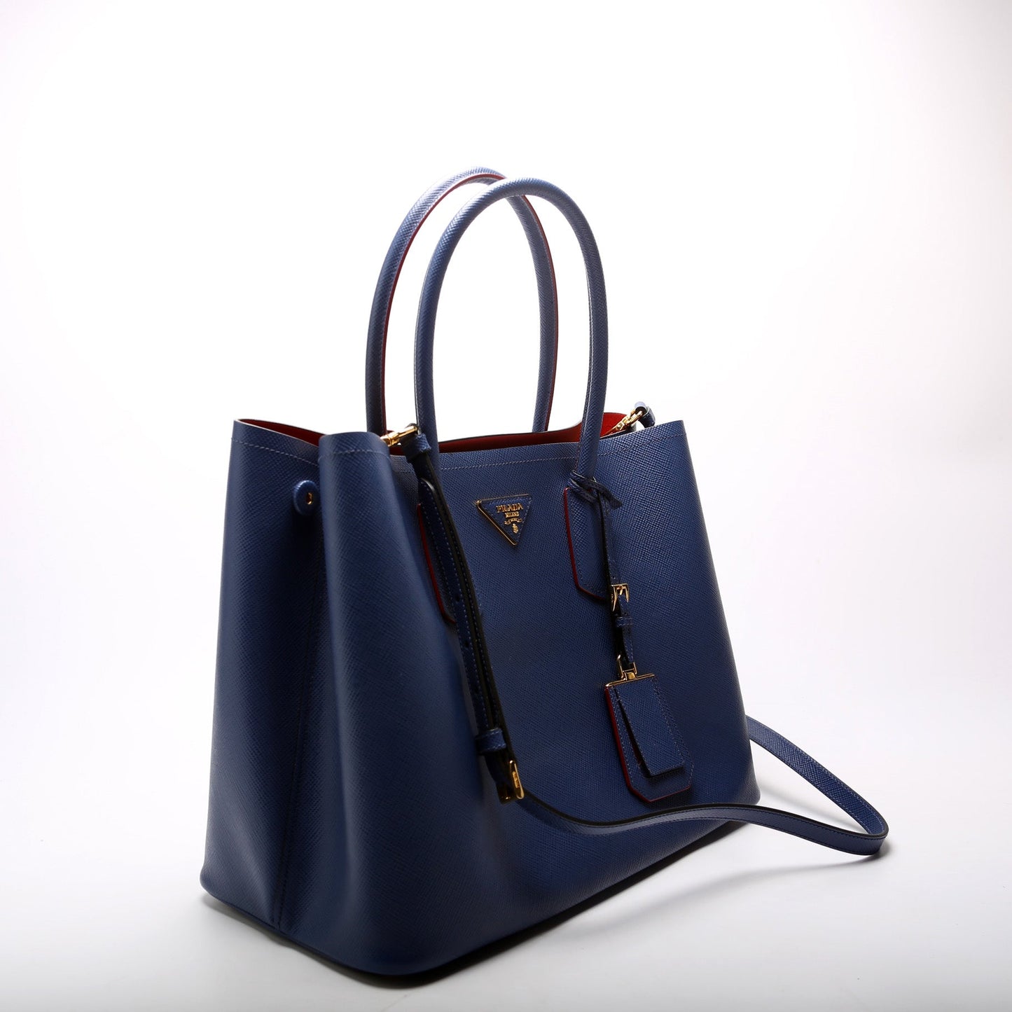 Prada Saffiano Cuir Double Large Blue Bag