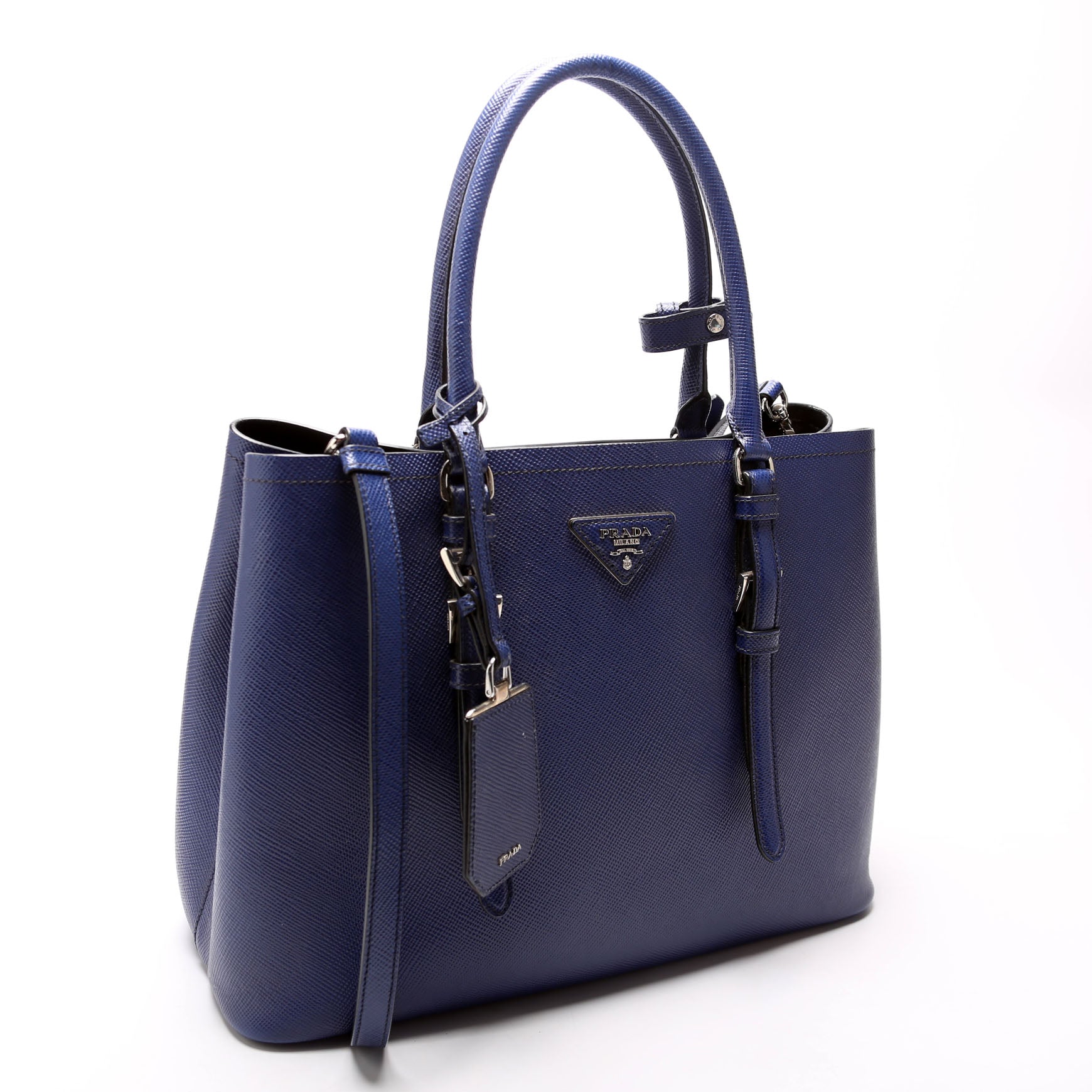 Prada Saffiano Cuir Double Medium Blue Bag