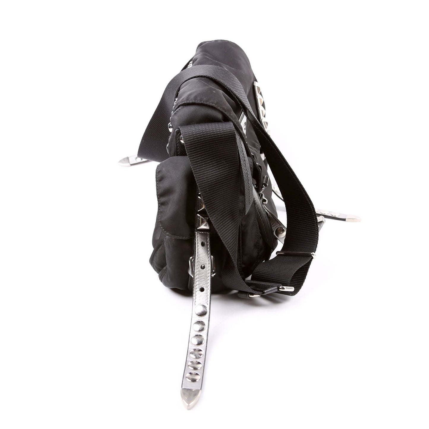 Prada New Velanylon Studded Messenger Black Bag