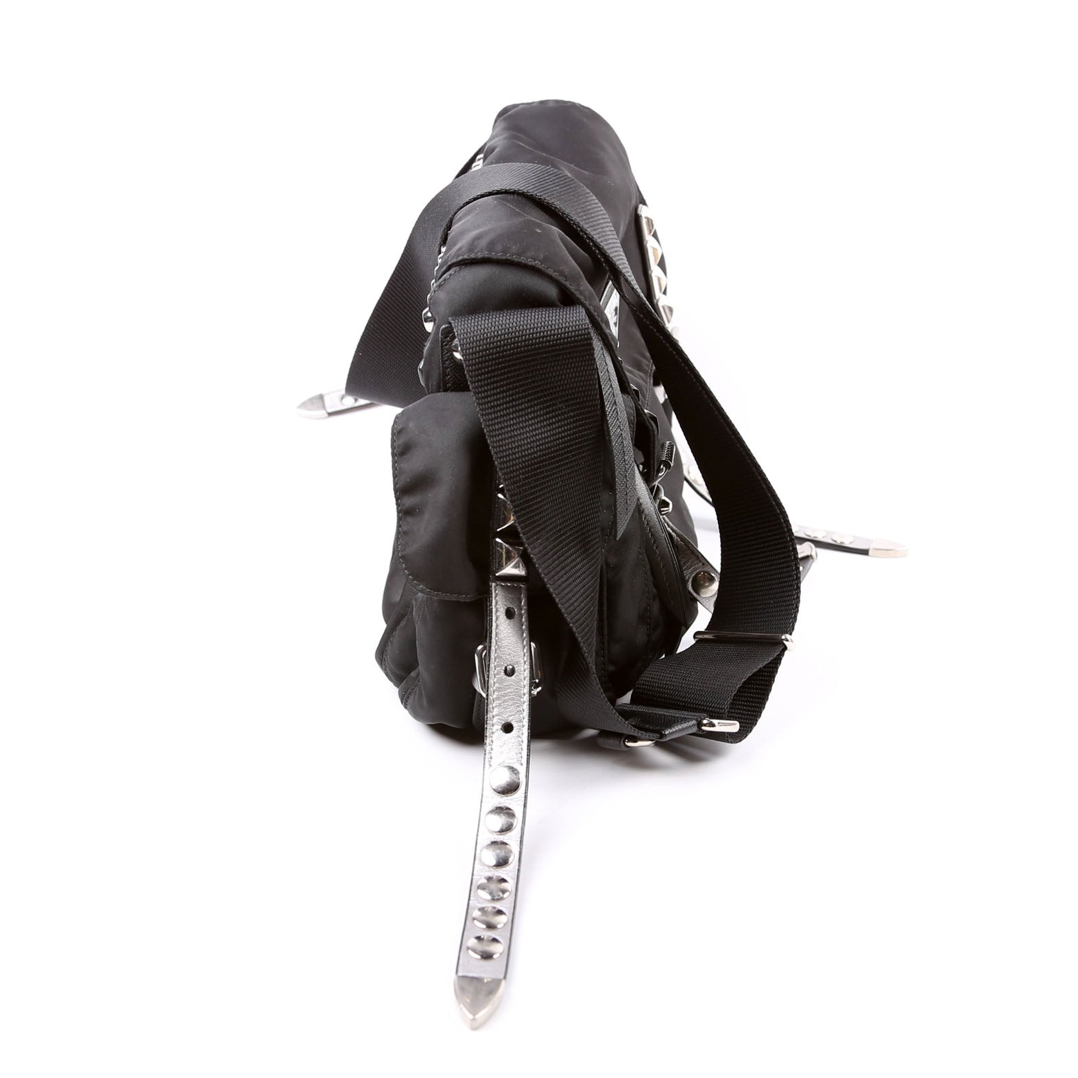 Prada New Velanylon Studded Messenger Black Bag