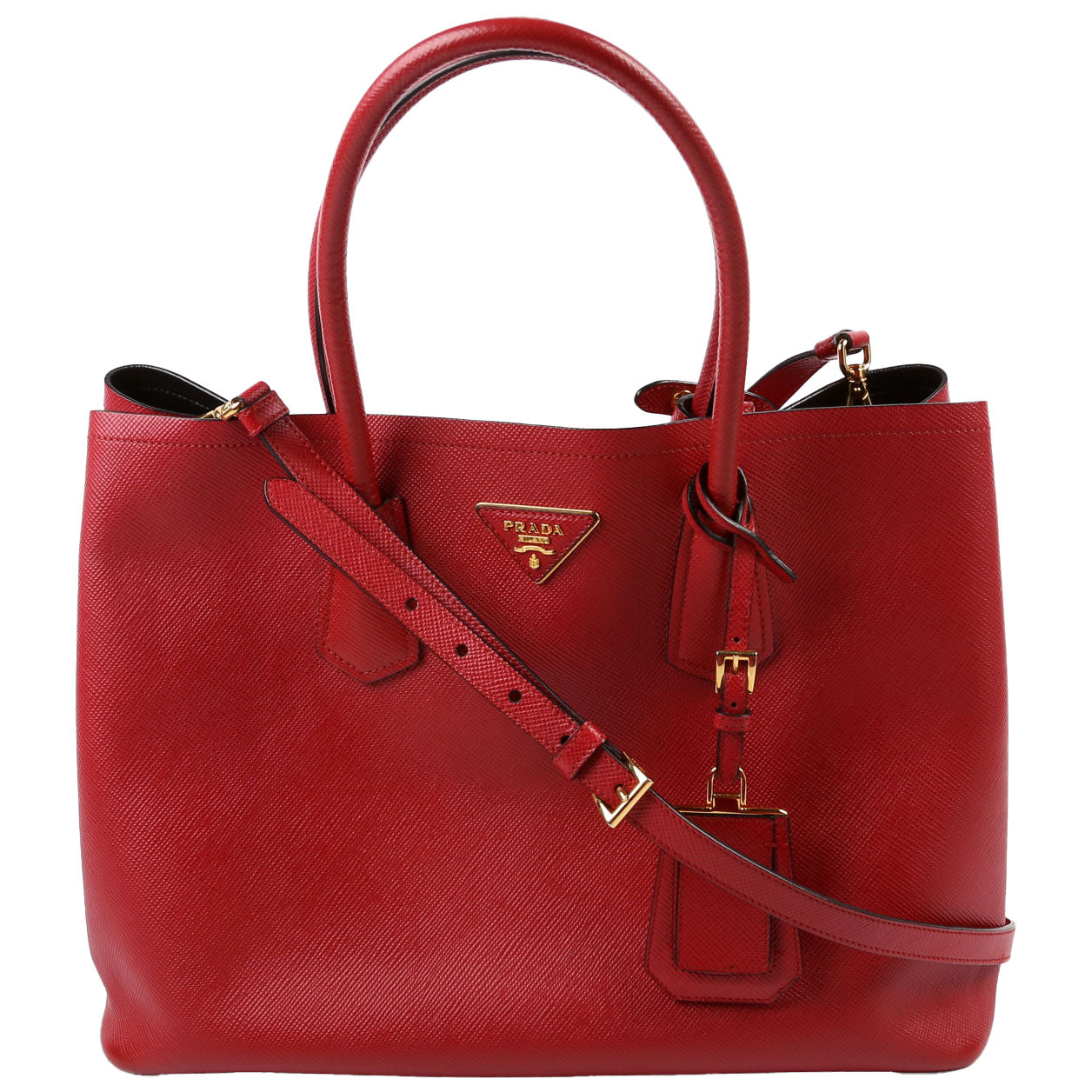 Prada Saffiano Cuir Double Large Red Bag