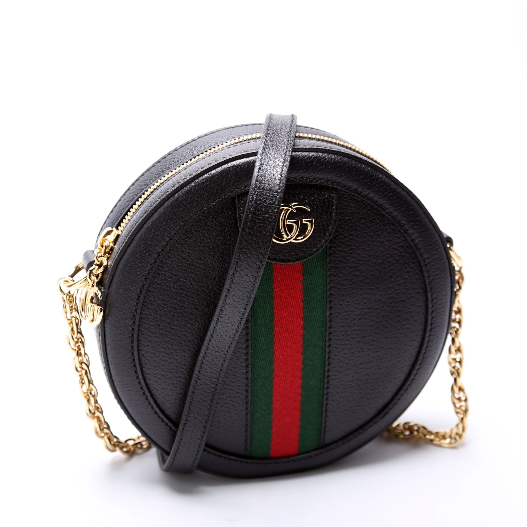 Gucci 550618 Ophidia Leather Round Small Crossbody Black Bag