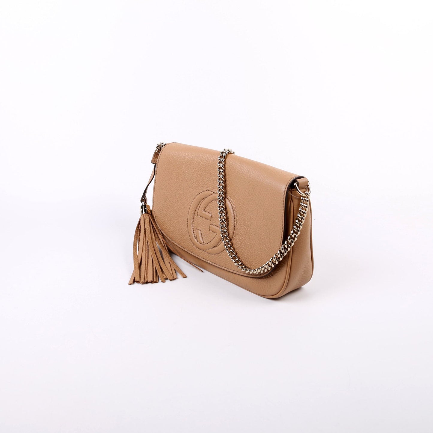 Gucci 536224 Soho Chain Tassel Flap Beige Bag