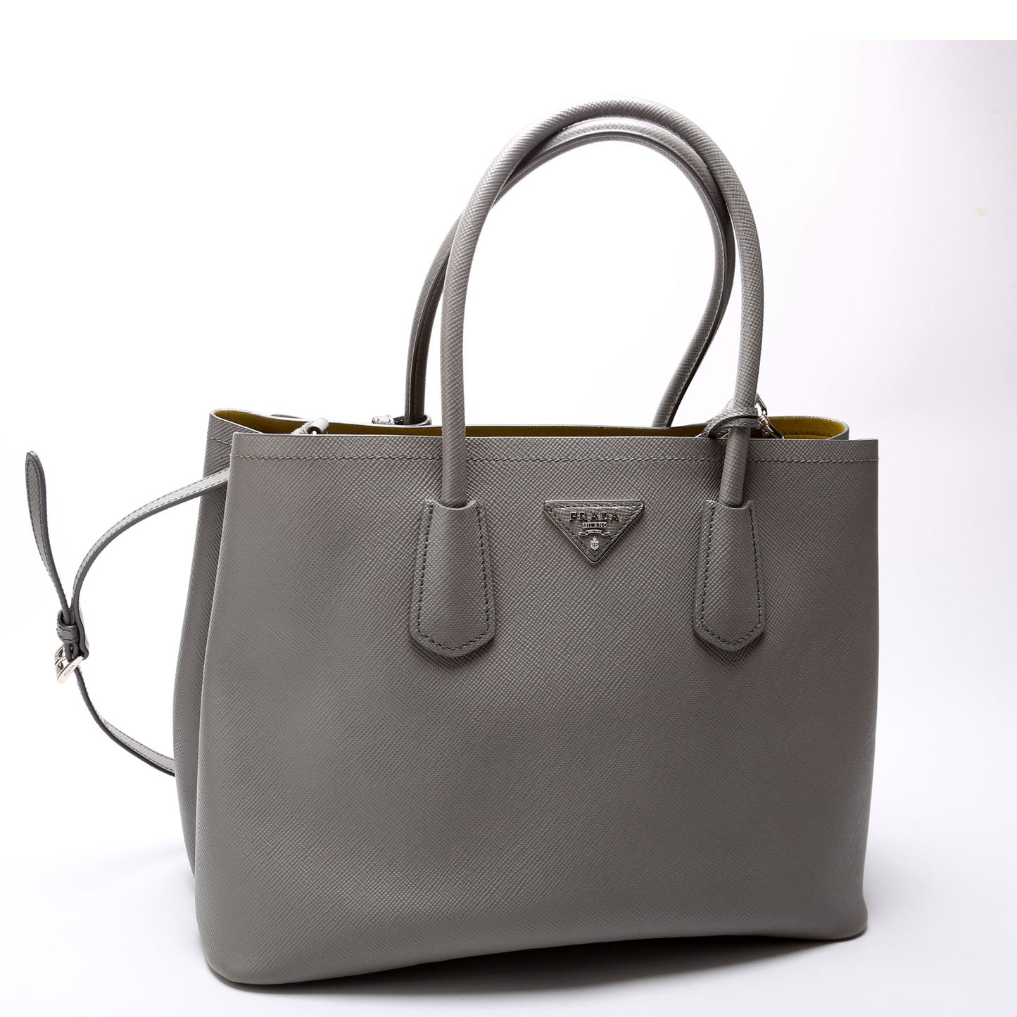 Prada Saffiano Cuir Double Large Grey Bag