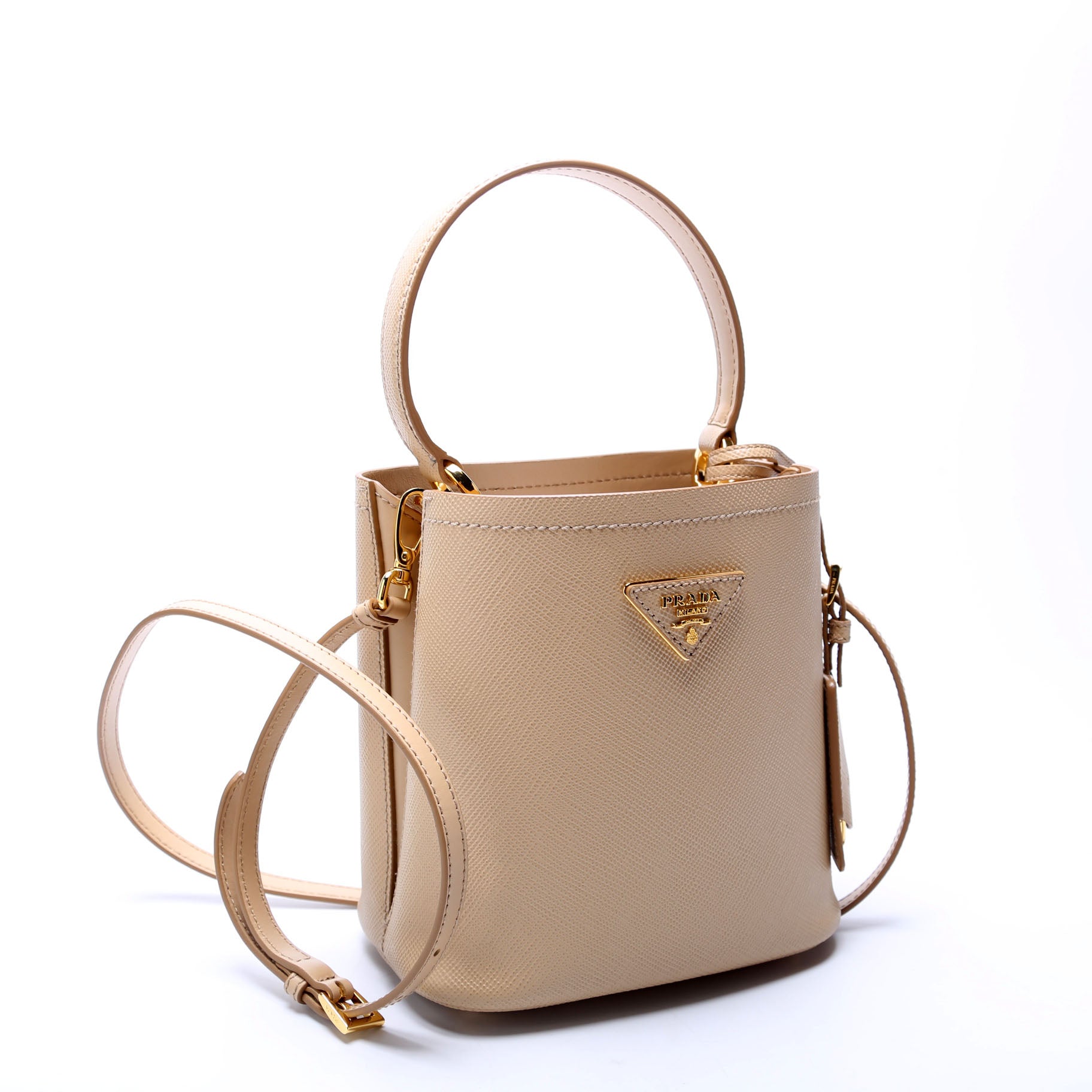 Prada 1BA217 Saffiano Cuir Small Panier Tan Bag