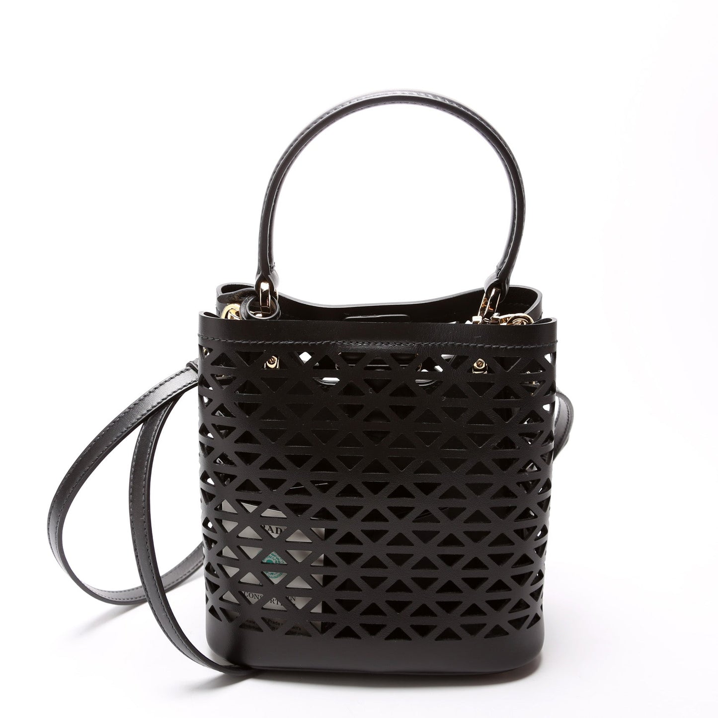 Prada 1BA217 Cut-Out Motif Leather Mini Panier Black Bag